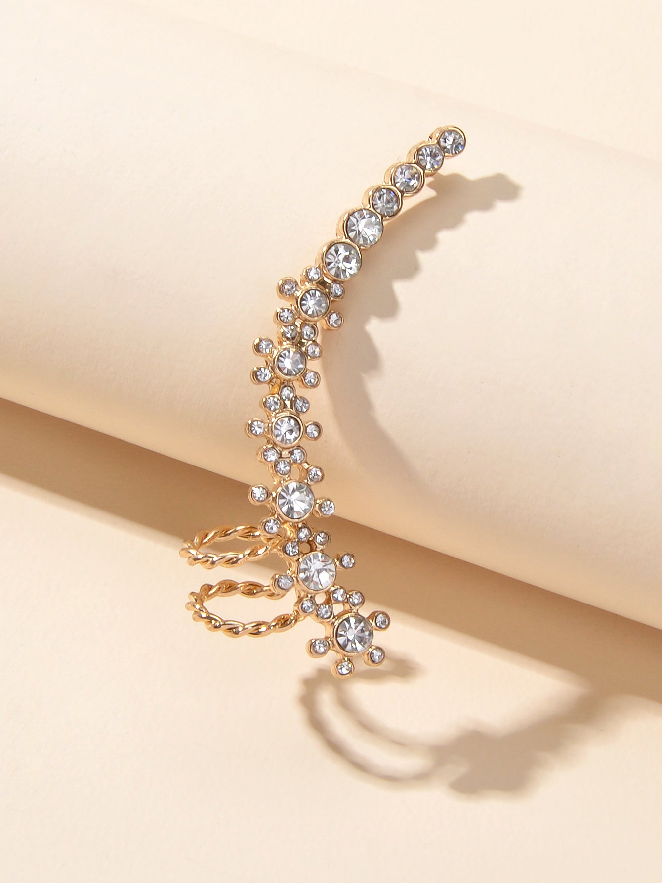 Full Rhinestone Cartilage Gold Flower Crawler Cuff Studs Climber Earrings 1 pc