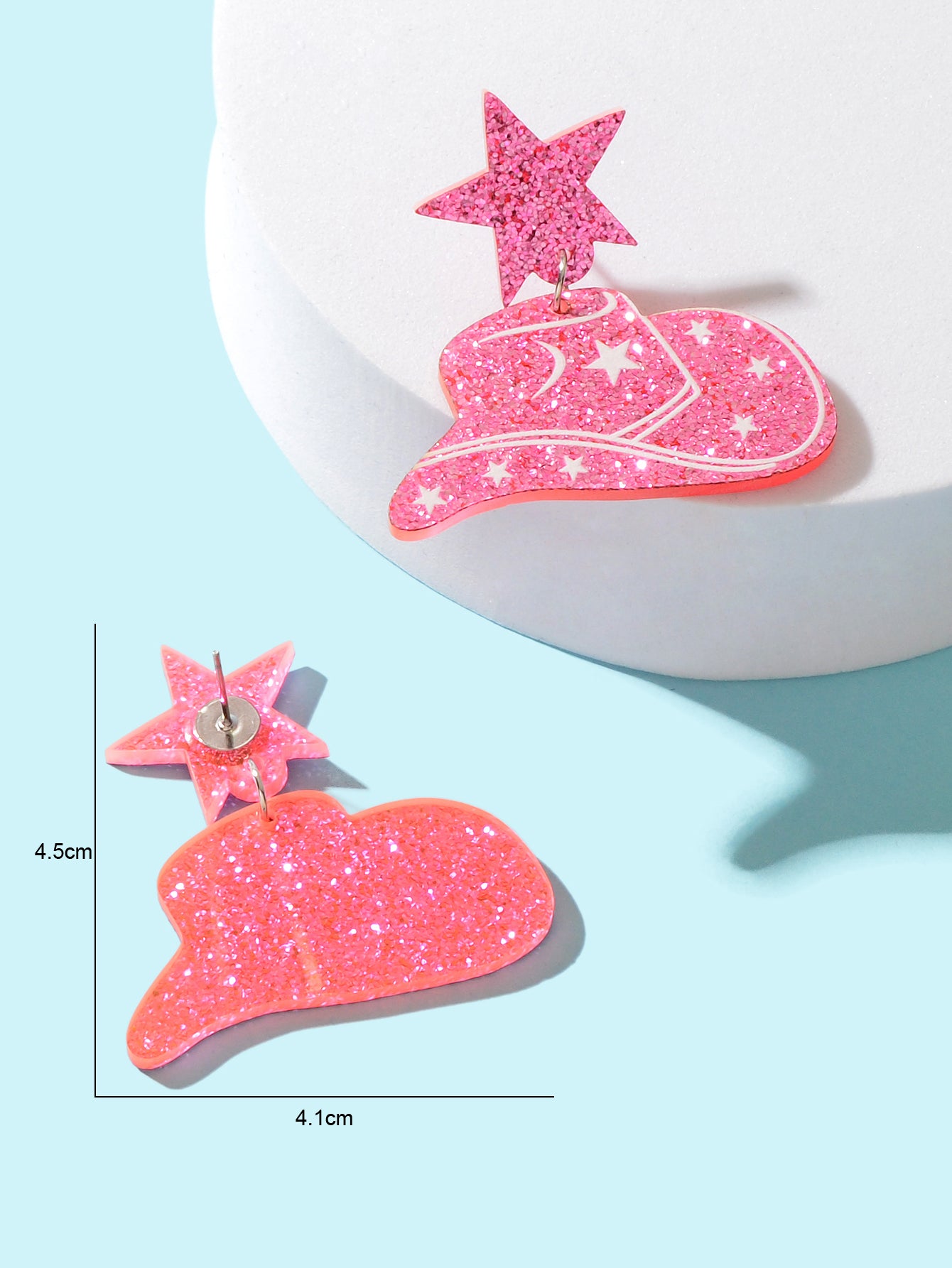 Sparkling Y2k Style Pink Acrylic Cowboy Hat Star Earrings Women Party Jewellery