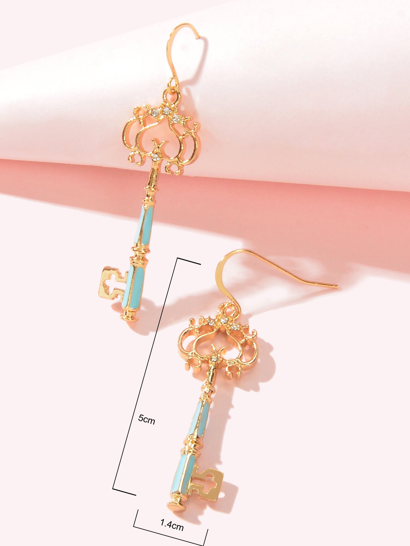 Personality Gold Colour Blue Enamel Dangling Drop Magic Key Earrings Party Gift