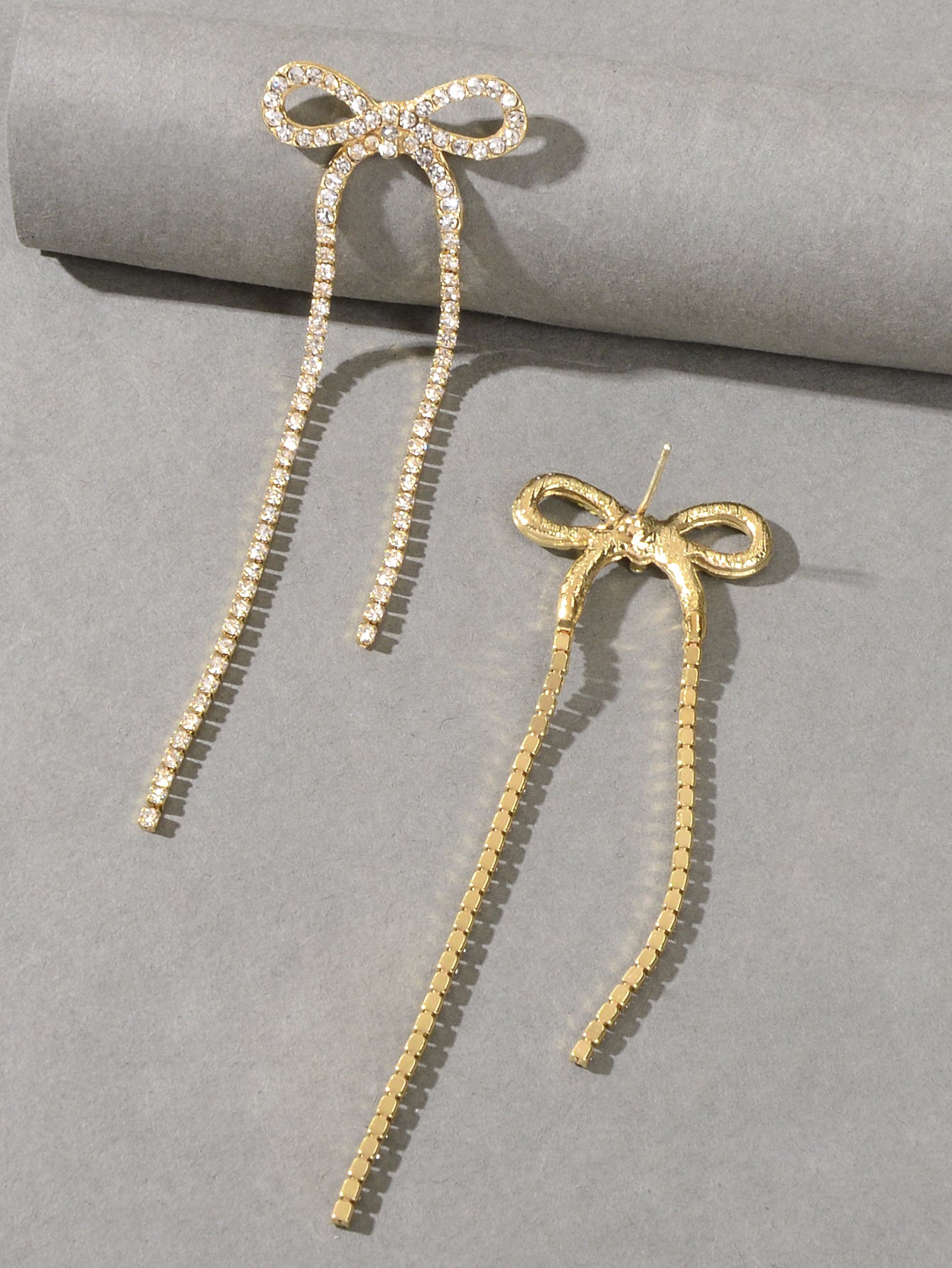 Clear Rhinestone Crystal Tassel Sparkle Bow Tie Dangle Bridal Wedding Earrings