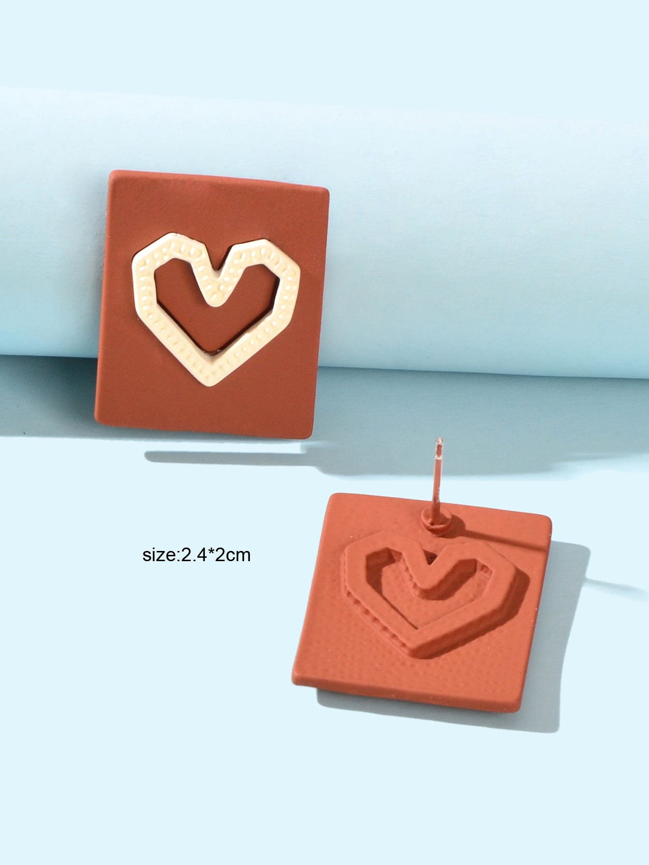 Girlfriend Gift Jewellery Love Heart Brown Square Stud Hypoallergenic Earrings