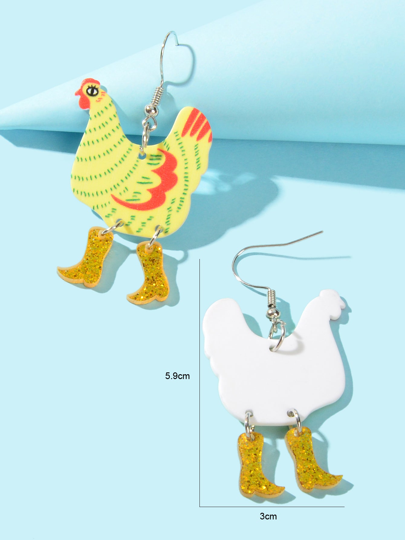 Lovely Cartoon Design Acrylic Hen with Boots Chicken Dangle Earrings Women Party