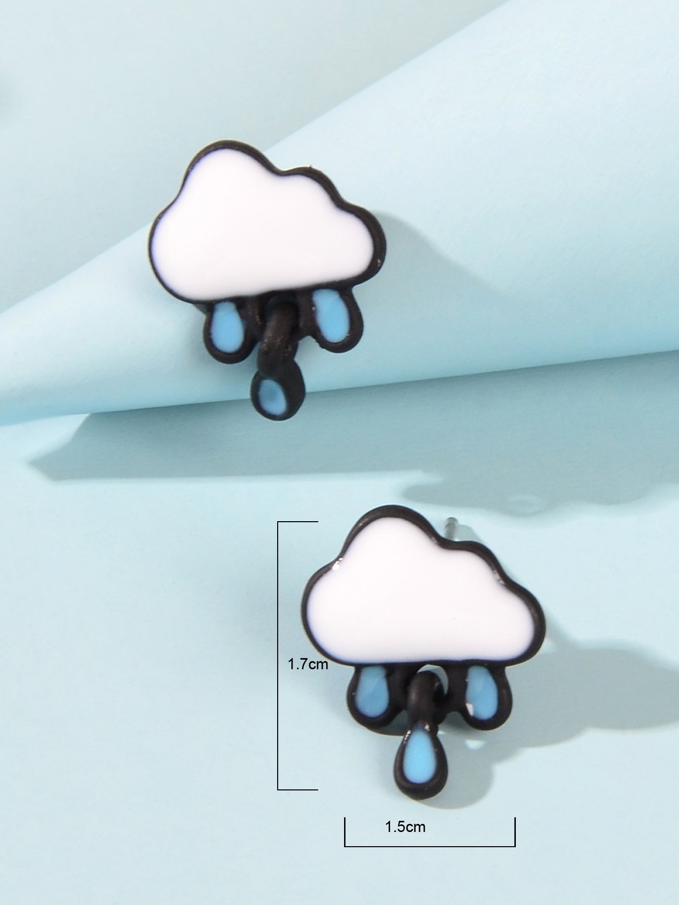 Enamel Alloy Cute White Cloud Blue Raindrop Stud Earrings Cartoon Jewellery Gift