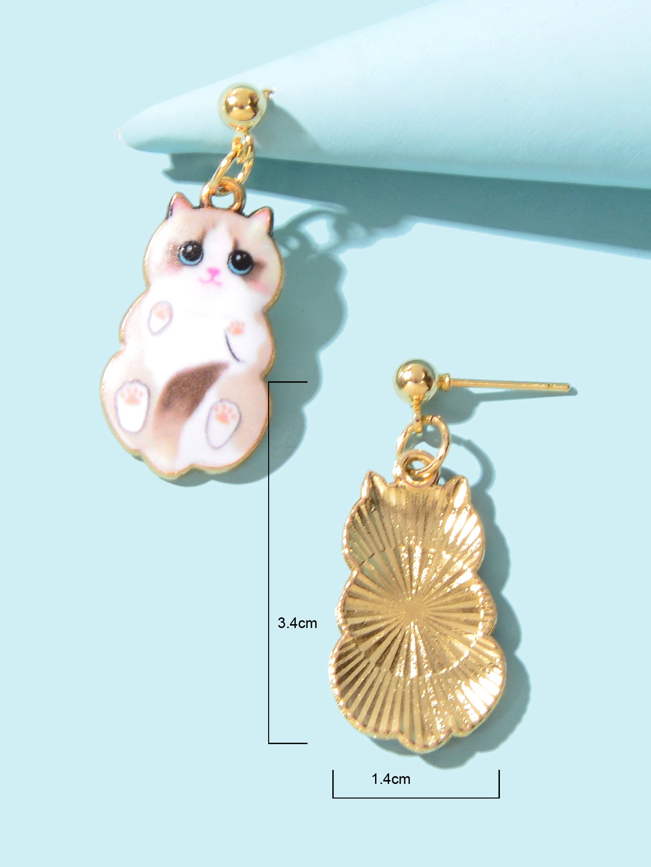 Lovely White Enamel Cat Charm Pierced Earrings Dainty Animal Jewellery for Women