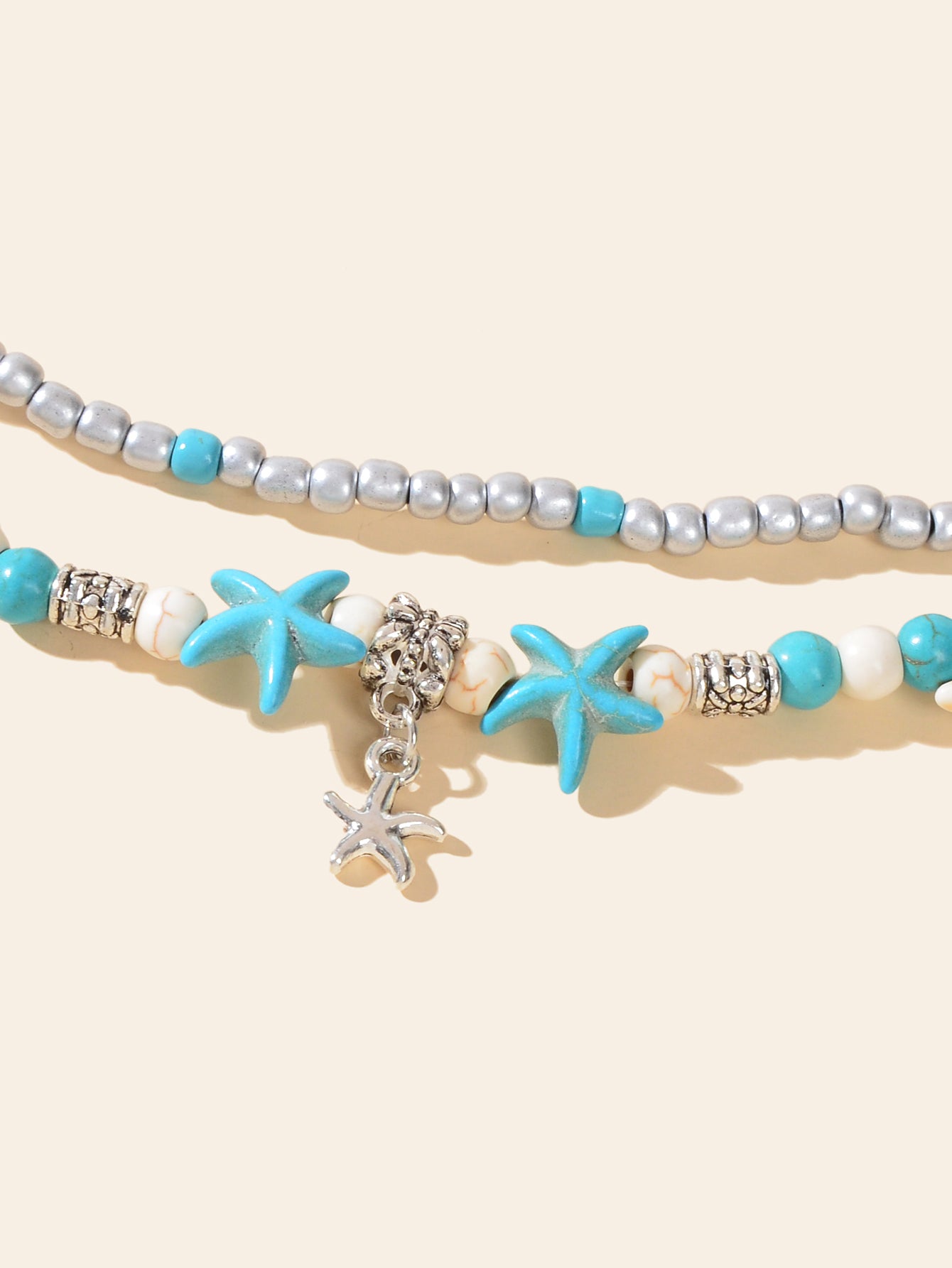 Blue Seed Beads Turquoise Layered Starfish Anklets Bohemian Foot Ankle Jewellery