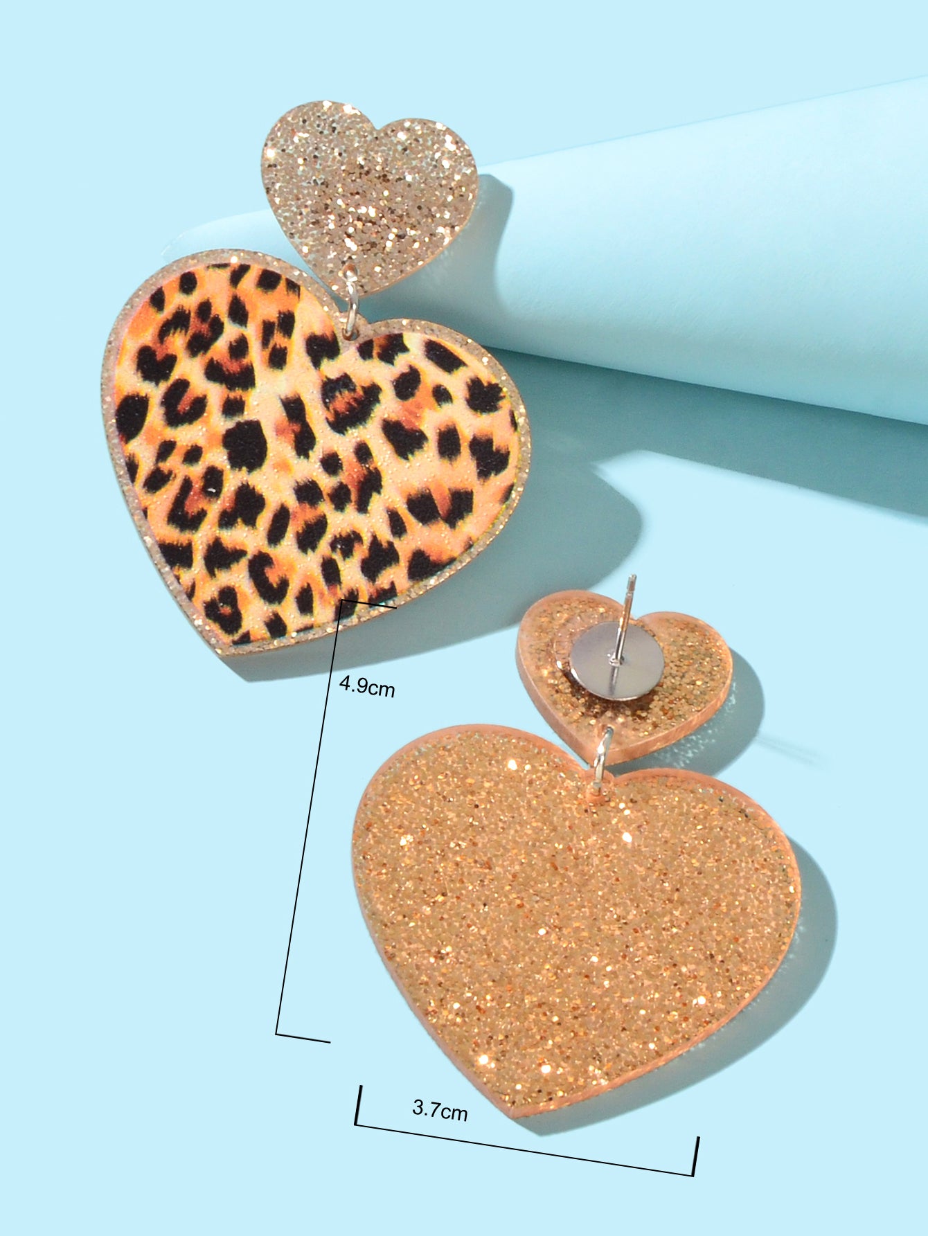 Party Jewellery Gold Purple Acrylic Leopard Heart Charm Stud Statement Earrings