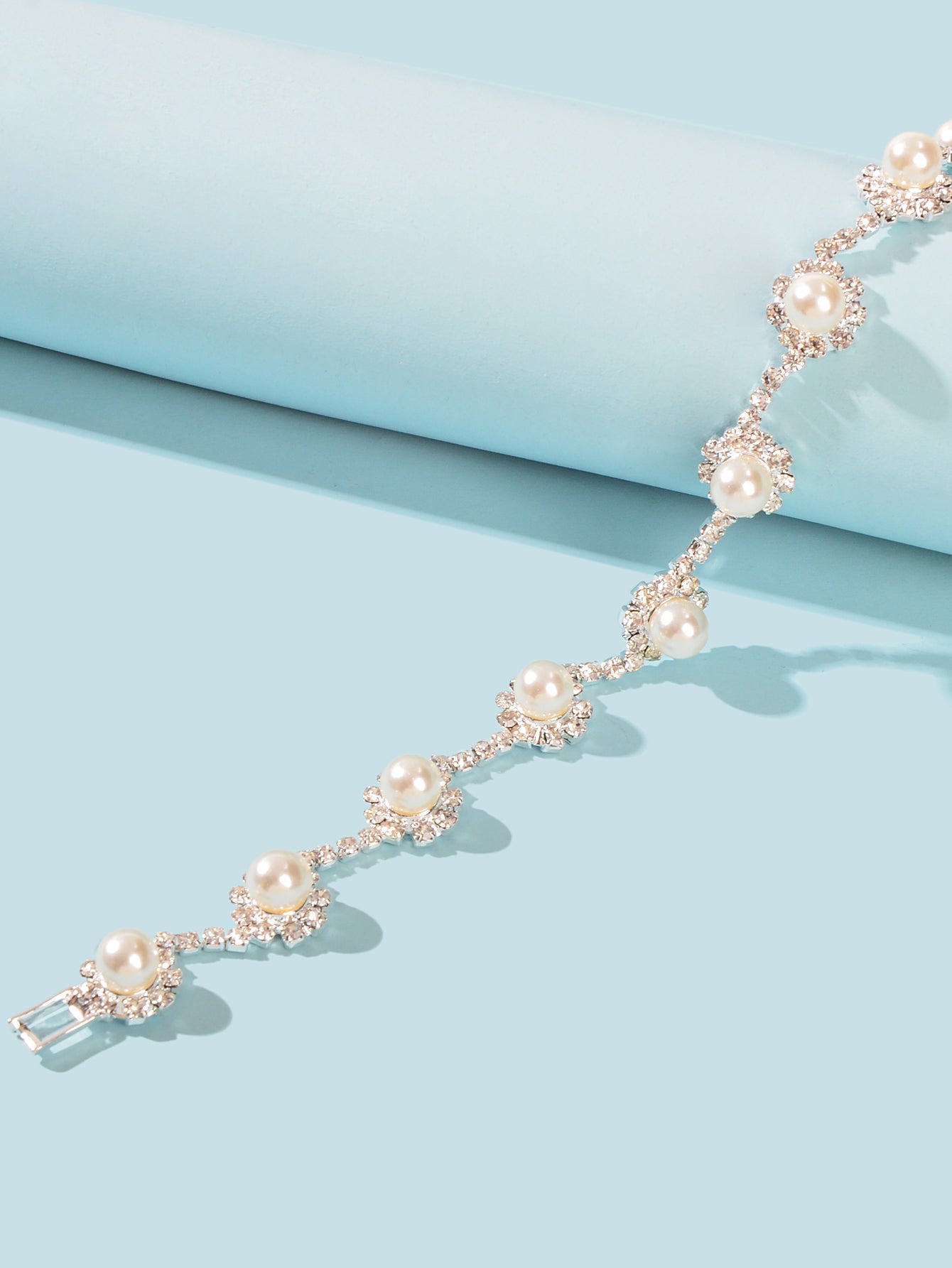 Elastic Wedding Accessory Bridesmaid Faux Pearl Rhinestone Party Beaded Bracelet