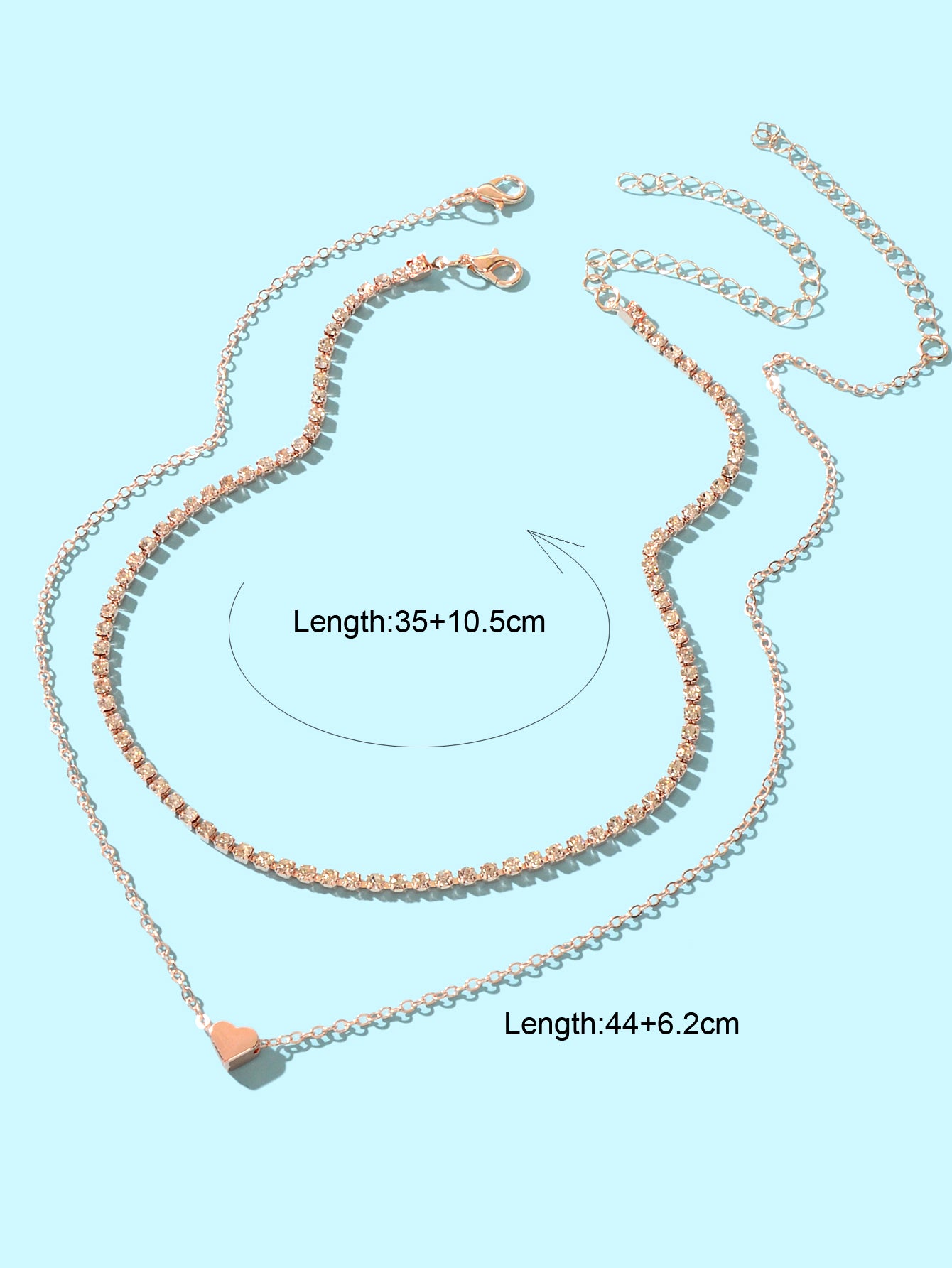 2 pcs Full Rhinestone Short Choker Heart Pendant Trendy Layered Dainty Necklace