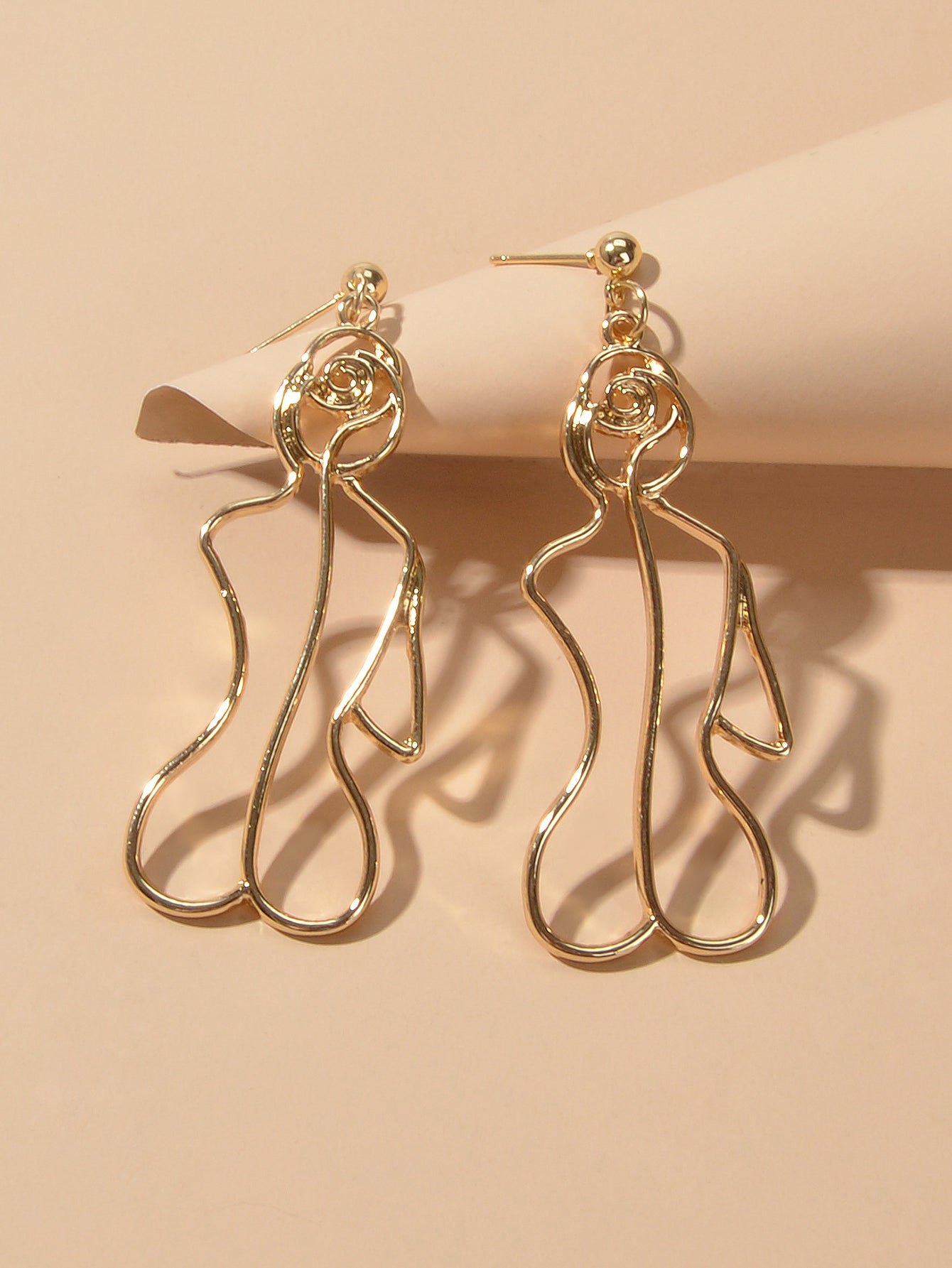 Creative Gold Hollow Statement Geometric Fun Abstract Art Female Body Earrings