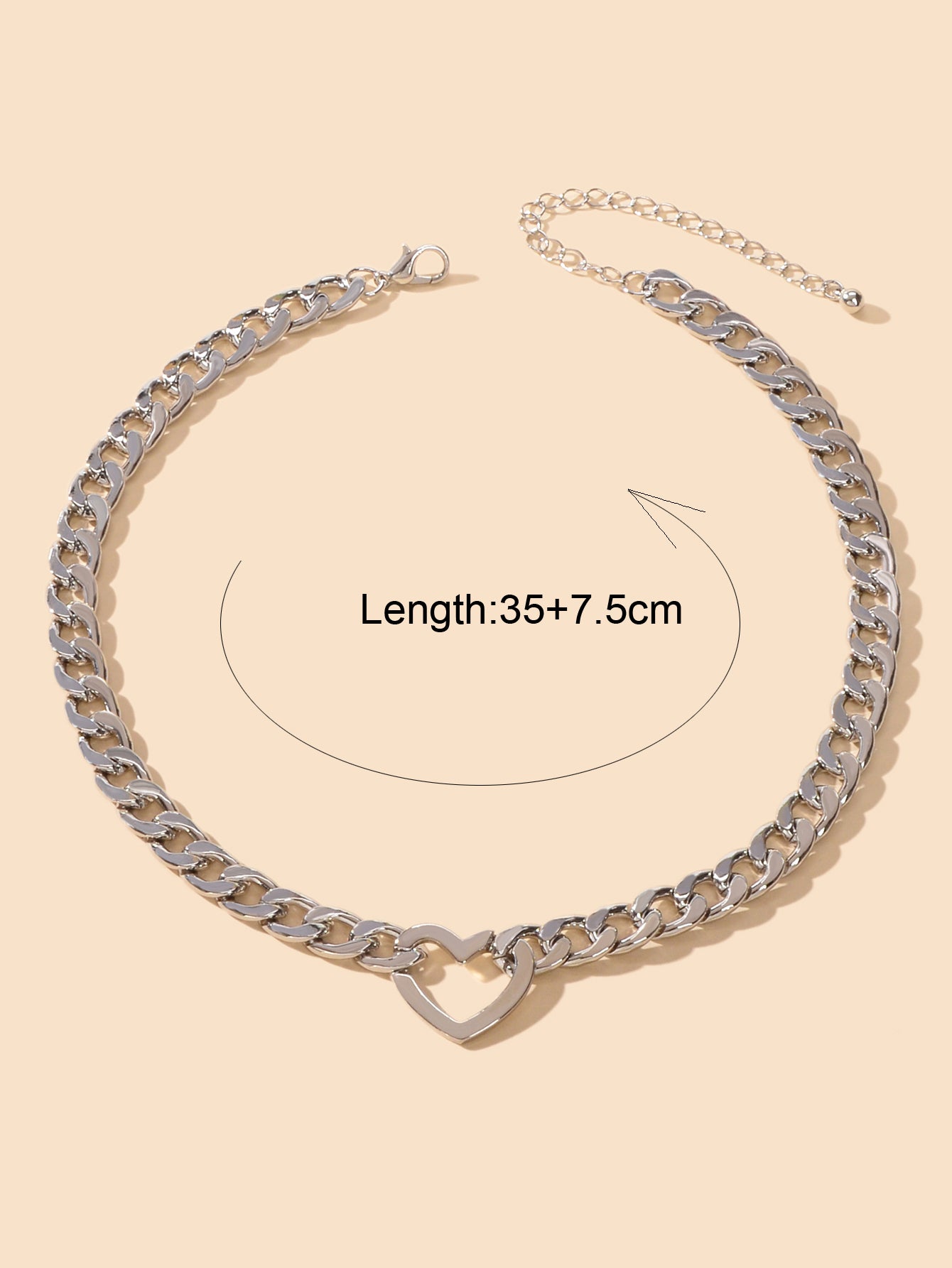 Fashion Punk Choker Crude Silver Link Chain Heart Charm Collar Clavicle Necklace