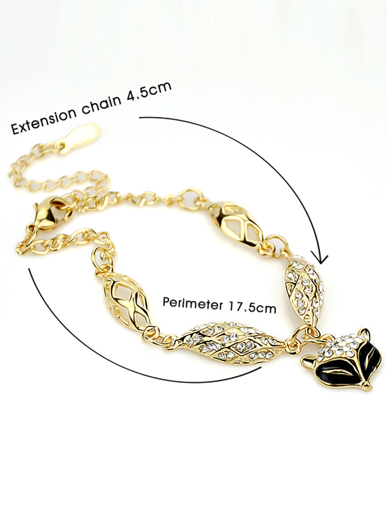 Textured Jewellery Gold Chain Rhinestone Decor Fox Charm Bangle Bracelets Women