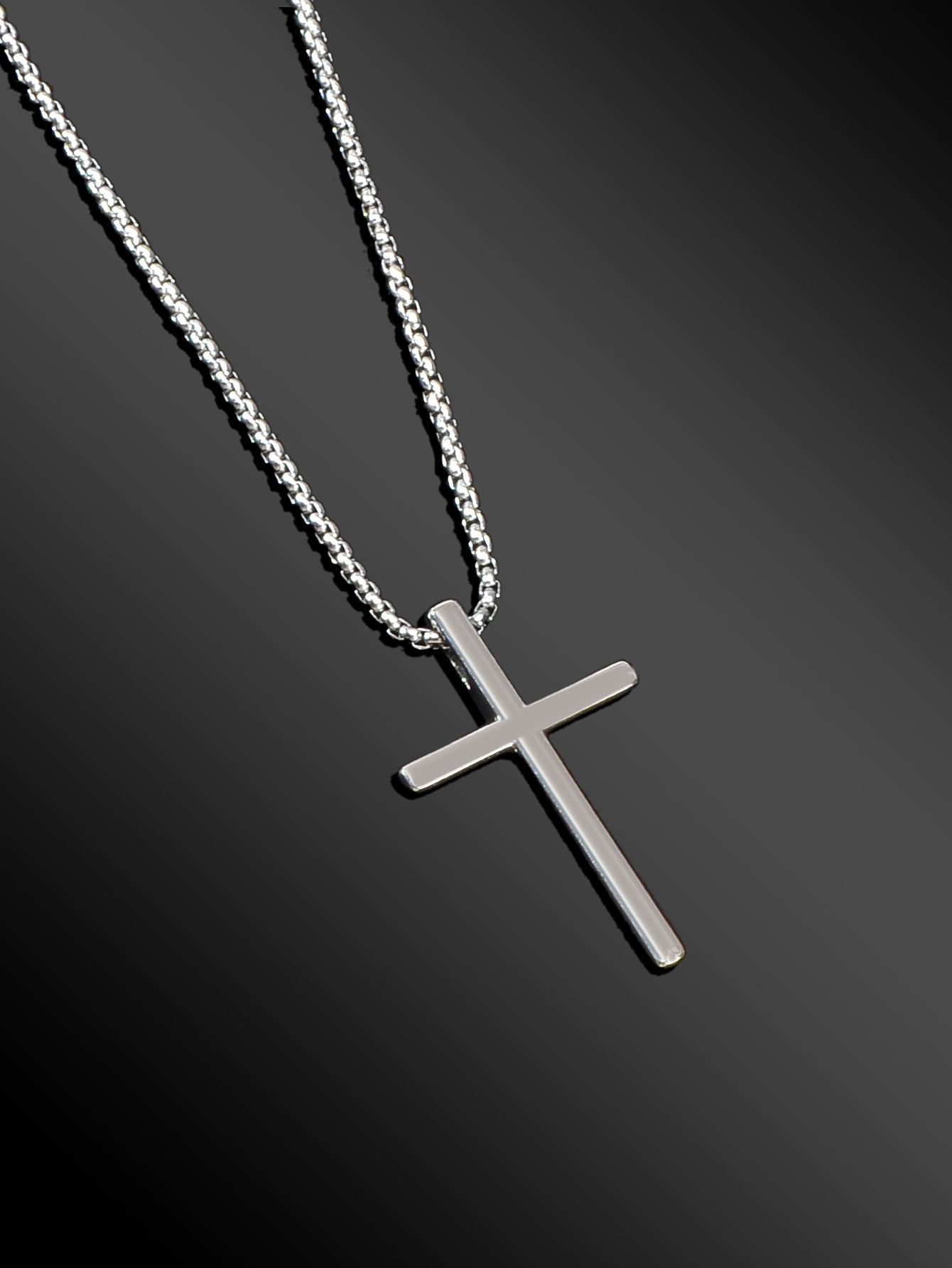 Punk Rock Titanium Steel Silver Long Chain Cross Pendant Necklace for Men Party