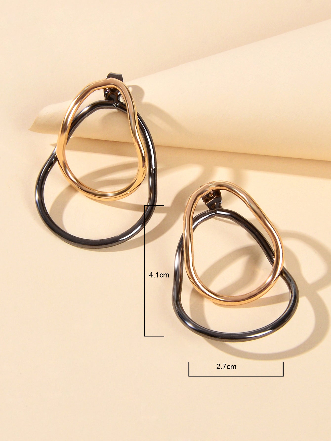 Gold Gunblack Geometric Ear Jacket Front Back Stud Exaggerated Statement Earring