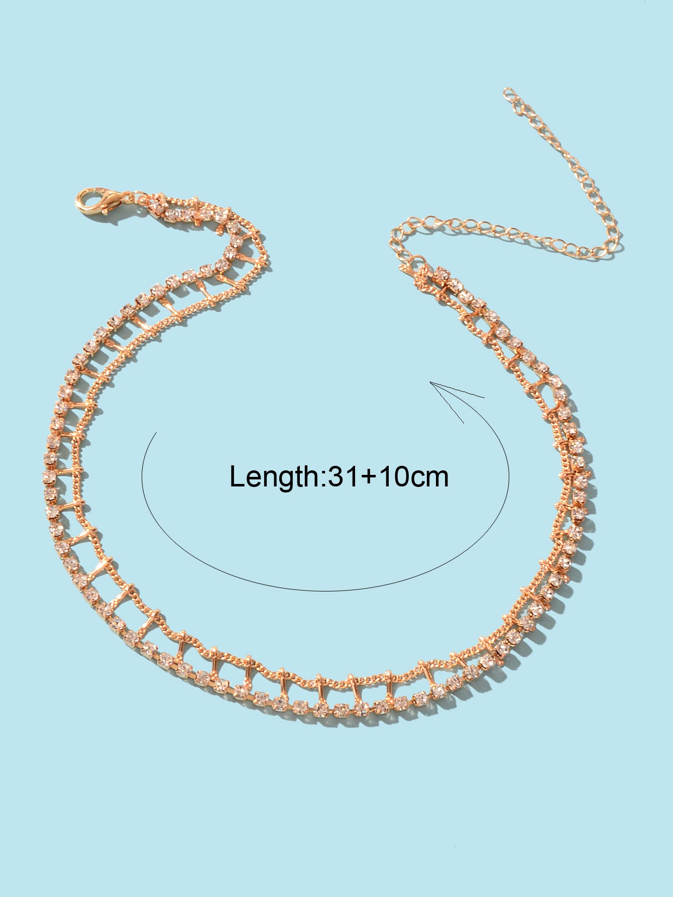 Gold Layered Initial Necklaces Women Rhinestone Decoration Double Chain Choker