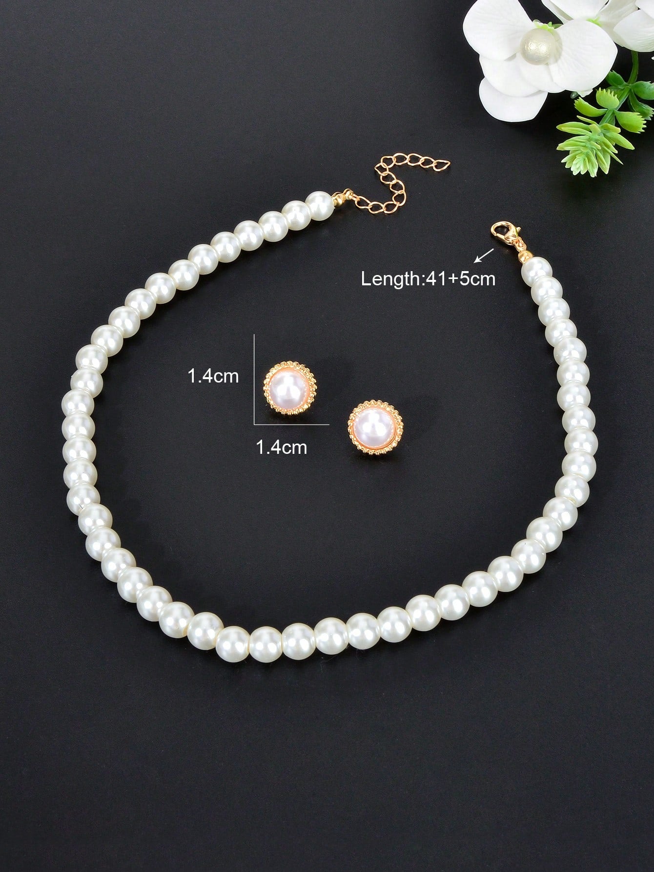 White Pearl Necklace with Large Pearl Earrings Elegant Jewellery Set Party Gift