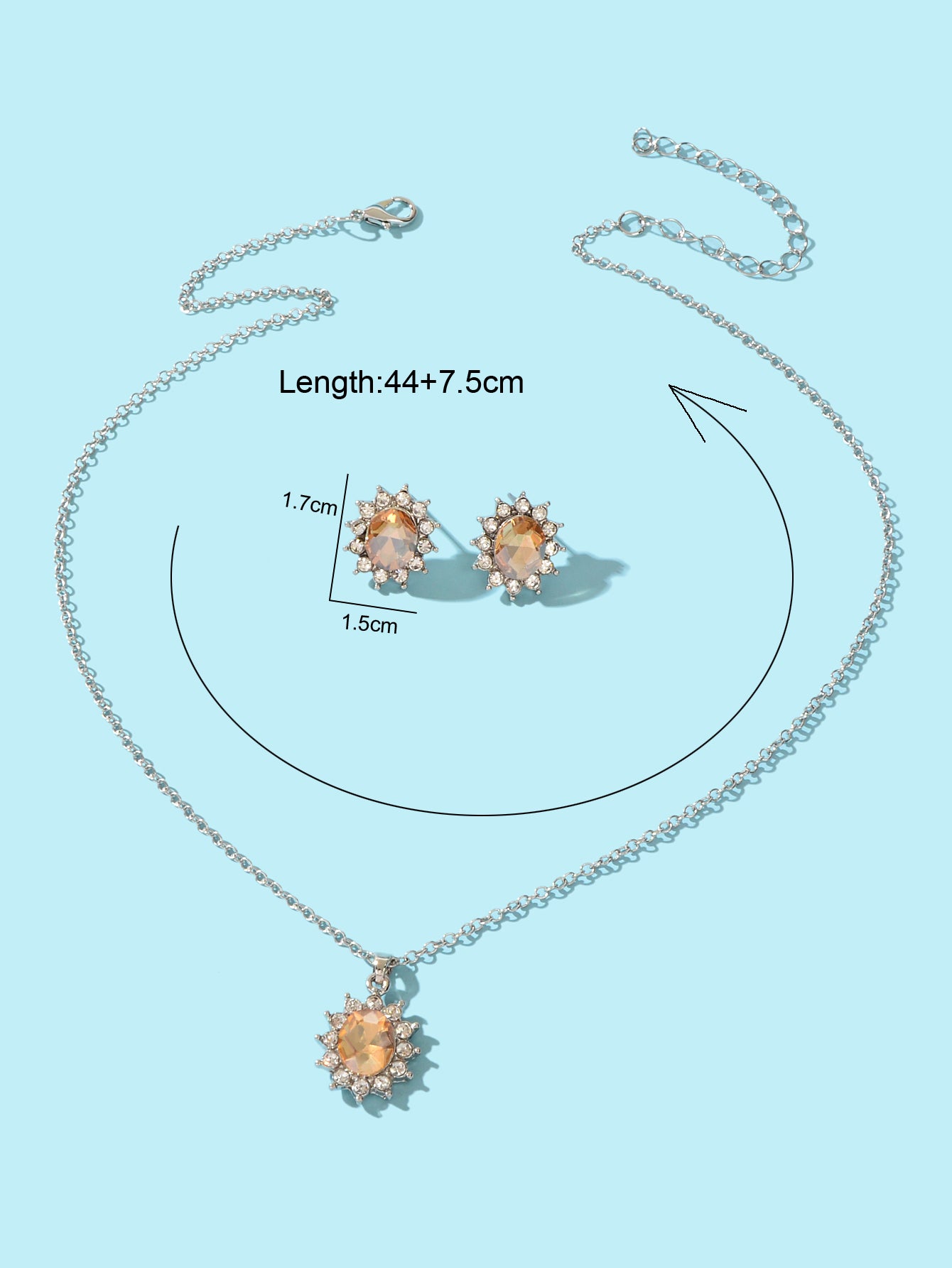 Anniversary Wedding Jewelry Blue Simulated Gemstone Charm Necklace Stud Earrings