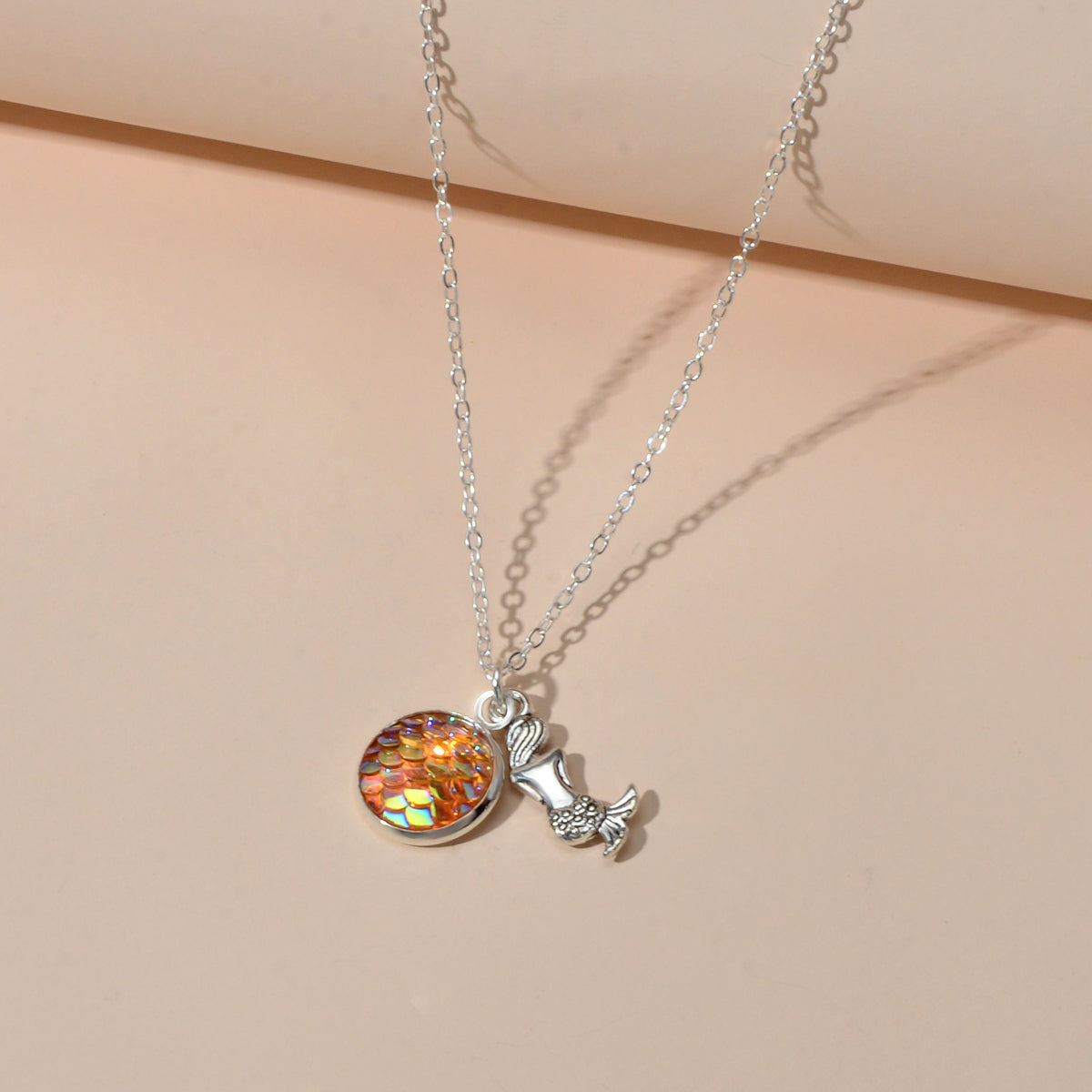 American Jewellery Silver Chain Mermaid Fish Scales Round Boho Chic Necklace