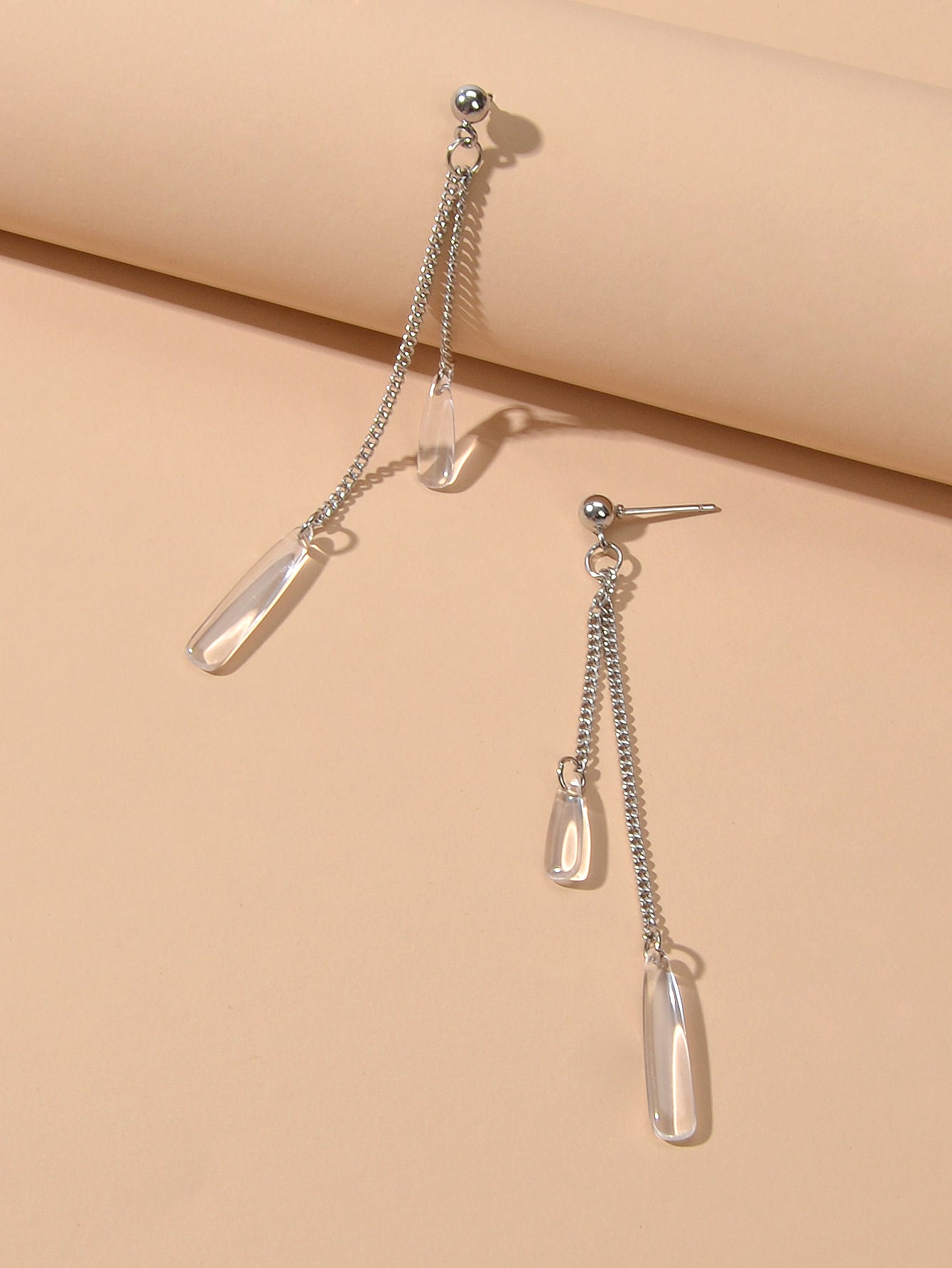 Long Silver Chain Acrylic Water Drop Pendant Earrings Ladies Party Jewellery