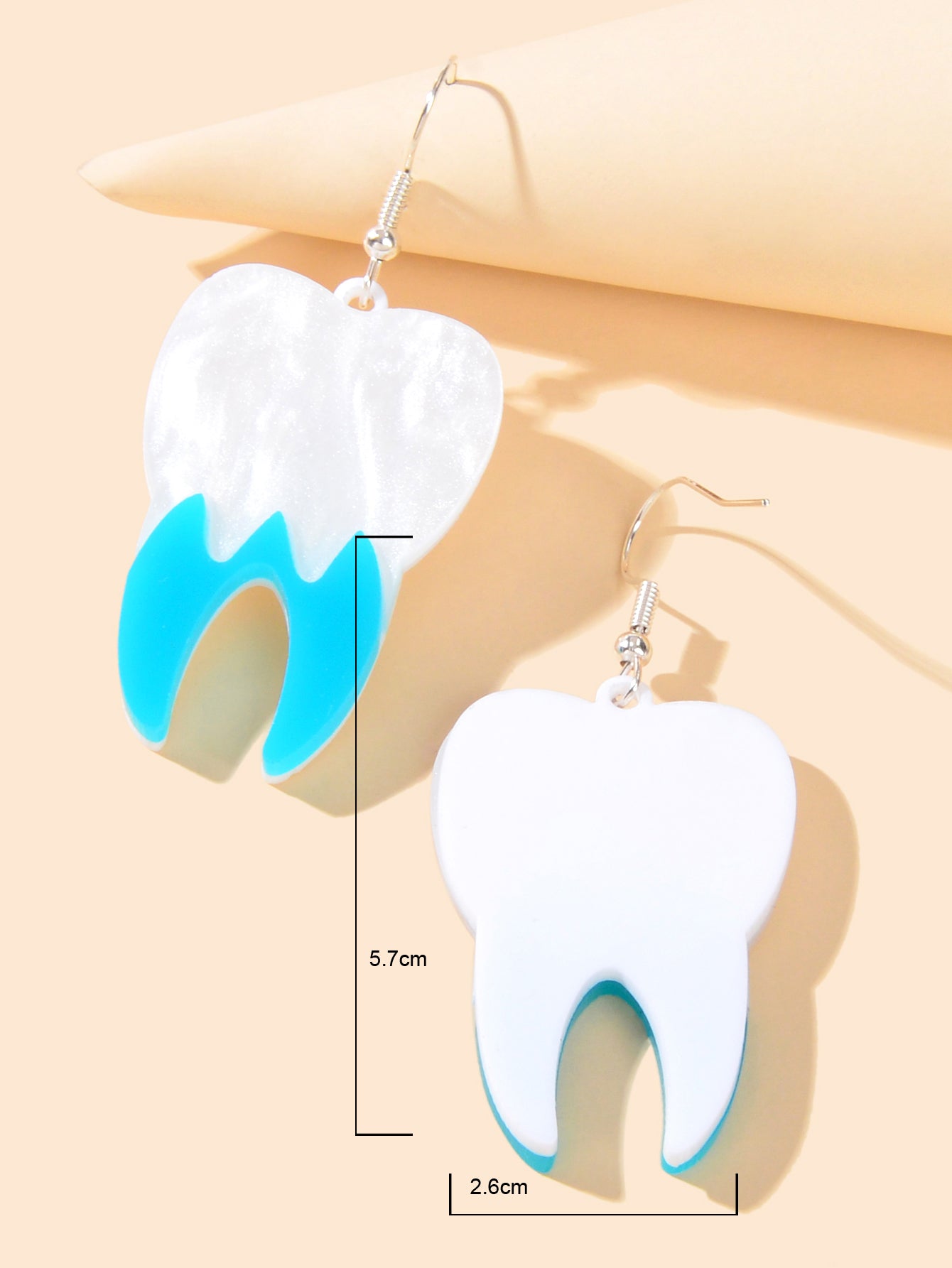 Creative Stylish Blue White Acrylic Tooth Design Lightweight Statement Earrings