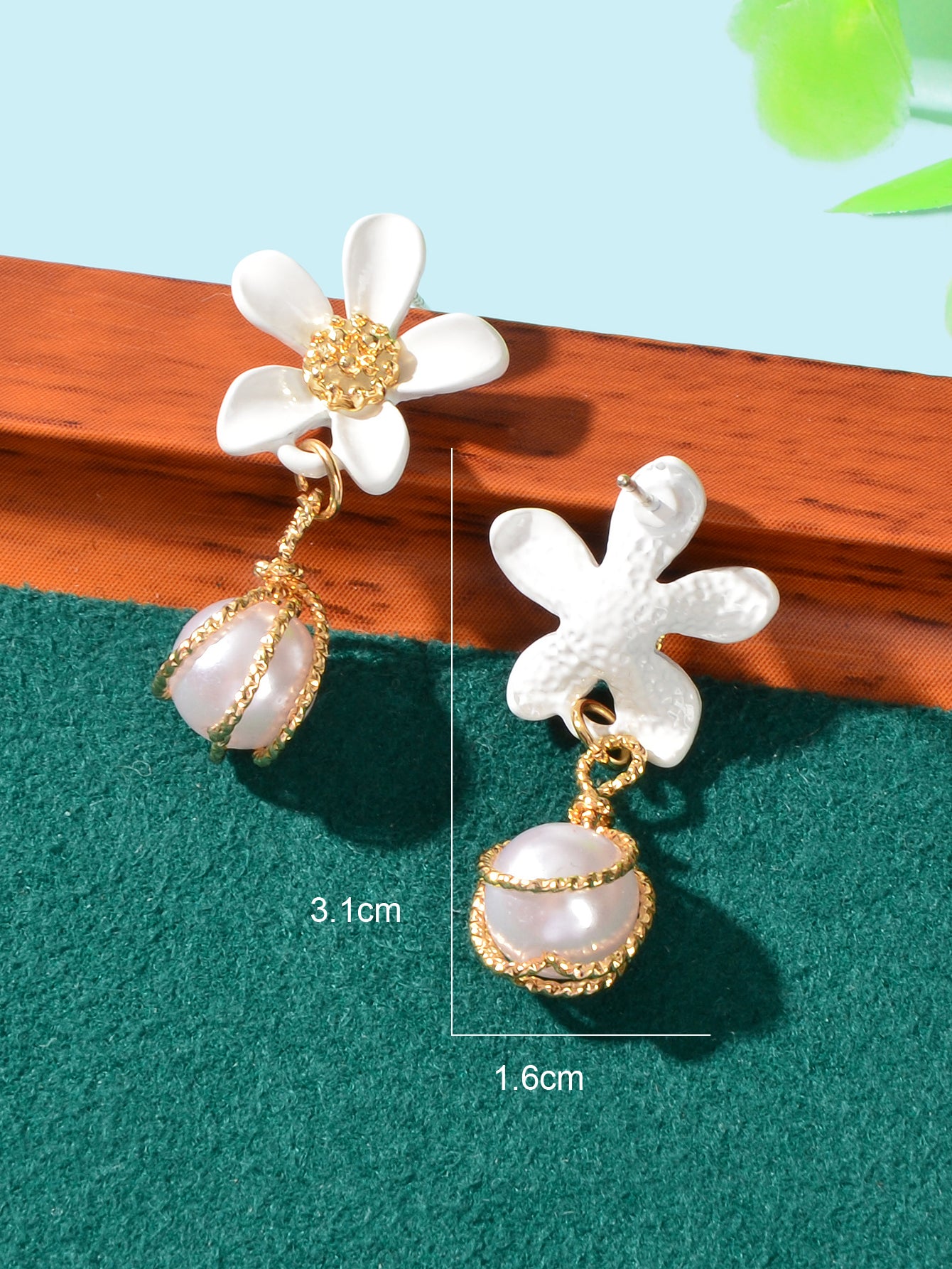 Textured Jewellery Pearl Decor Yellow Flower Drop Pierced Earring Dainty Gifts
