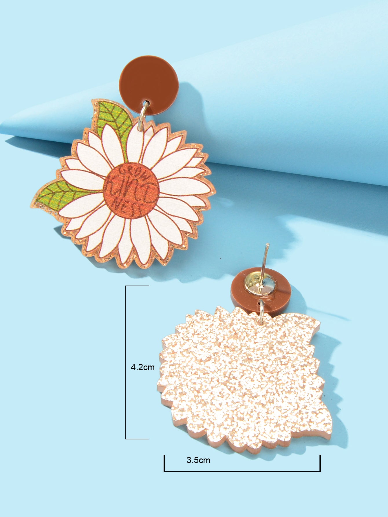 Brown Acrylic White Sunflower Earrings Girl Daisy Stud Festival Celebration Gift