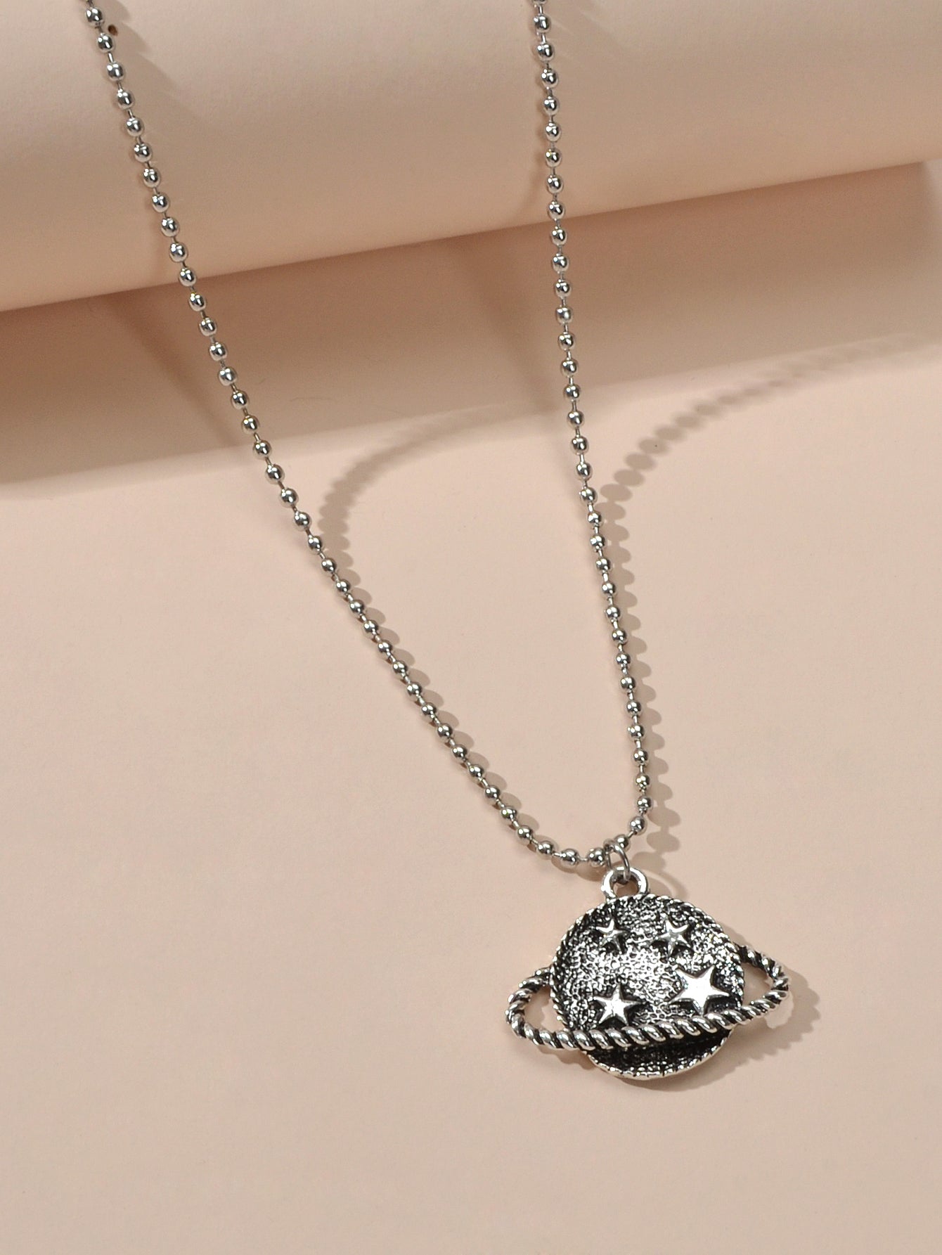 Goth HipHop Style Antique Silver Popcorn Chain Star Planet Pendant Punk Necklace