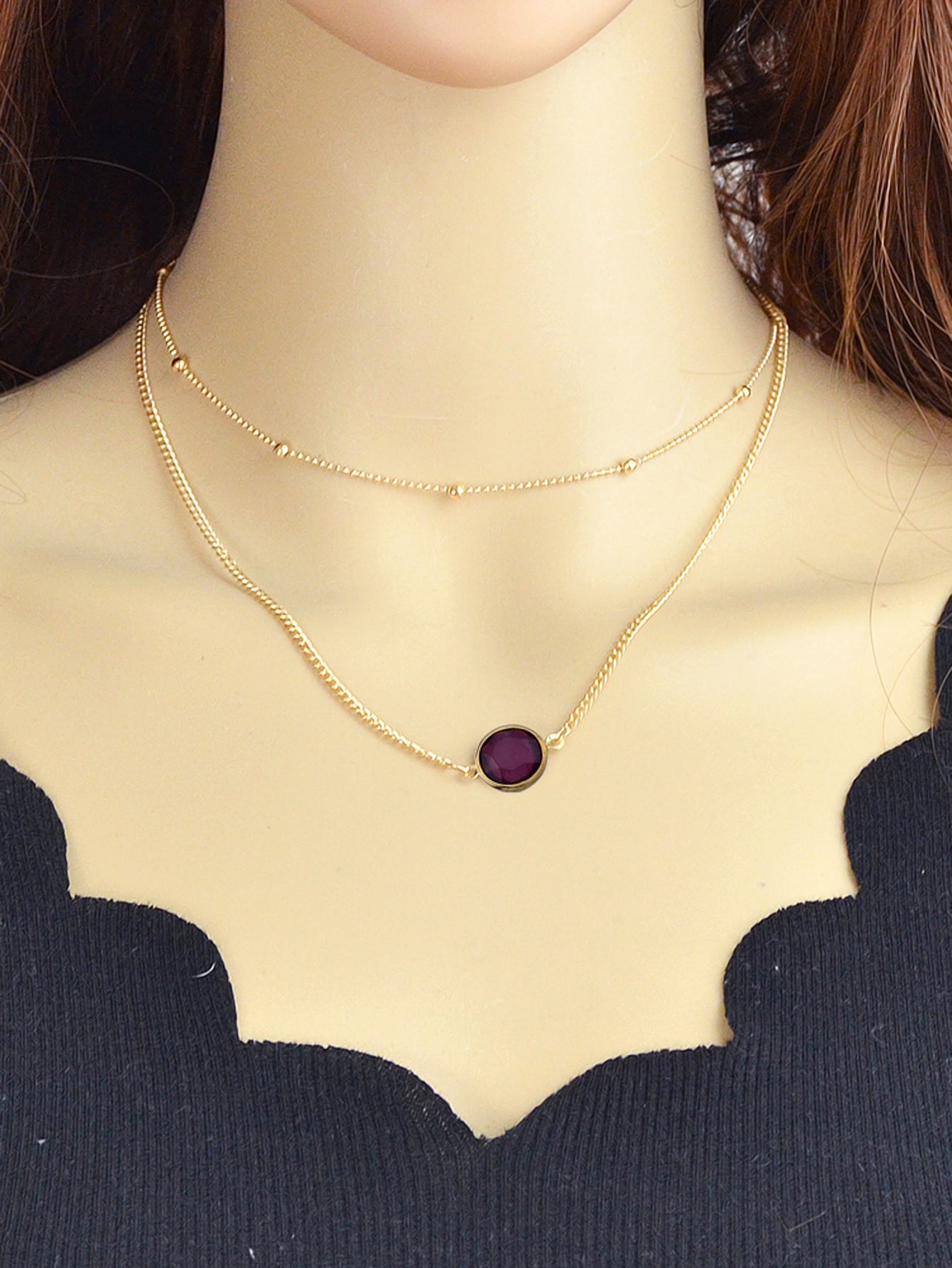 Boho Chic Double layer Gold Chain Round Charm Necklace Fashion Women Accessories