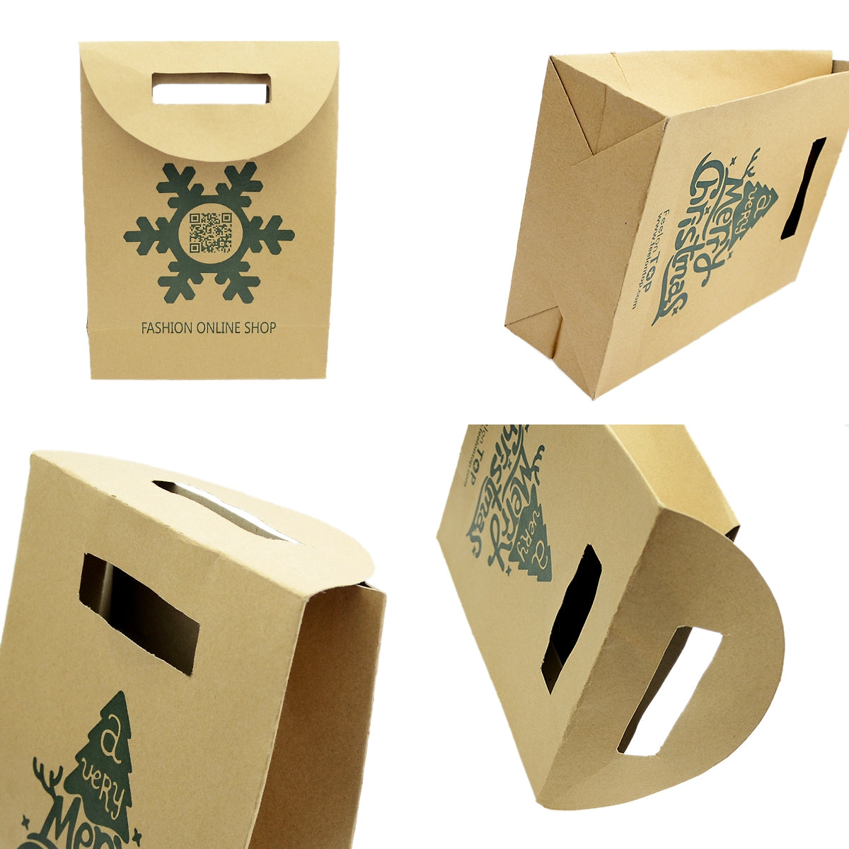 4 pc Merry Christmas Pattern Big Brown Paper Gift Bag Festival Party Favors Bags