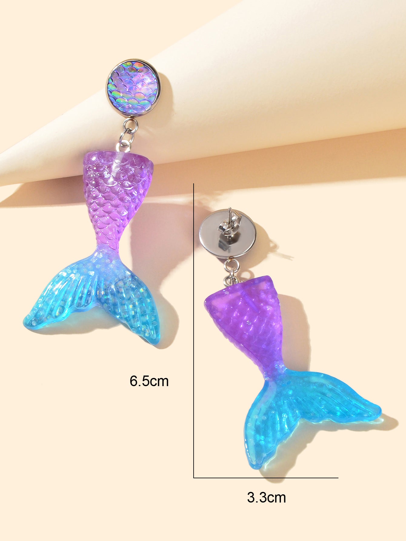 Sparkling Purple Blue Resin Mermaid Fish Tail Pendant Earrings for Women Holiday