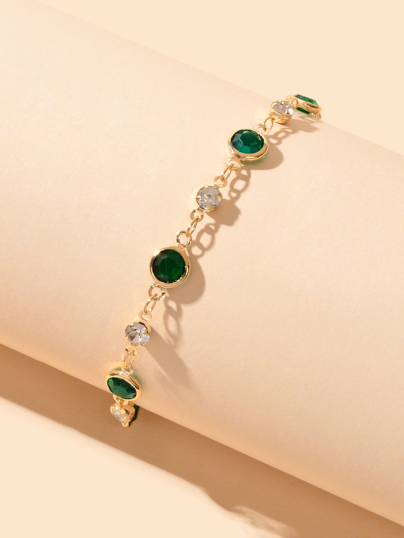 Green Transparent Rhinestone Bracelet Girls Party Jewelry Luxurious Accessories