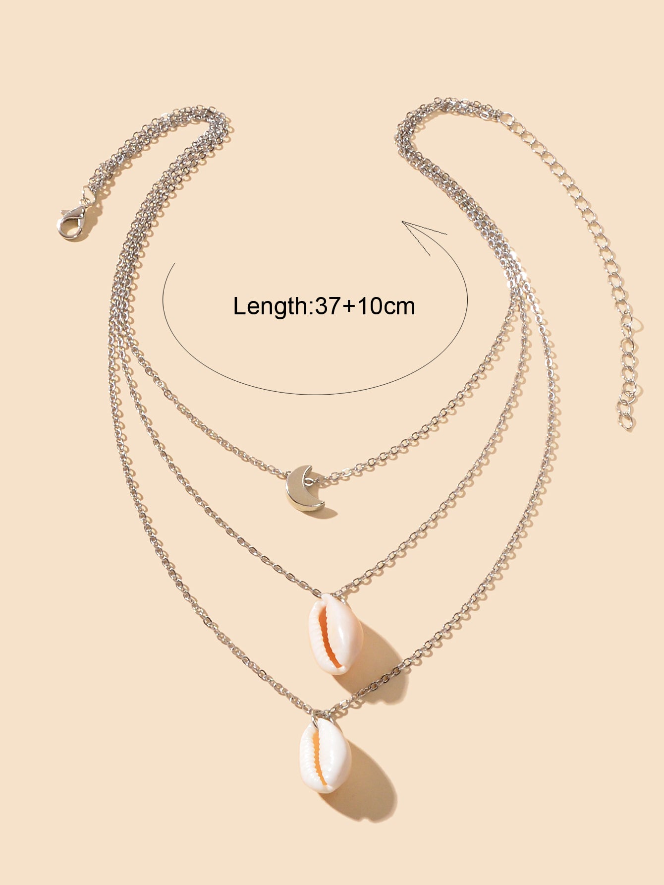 Boho Chic Choker Silver Multilayer Chain Moon Shell Pendant Necklace for Holiday