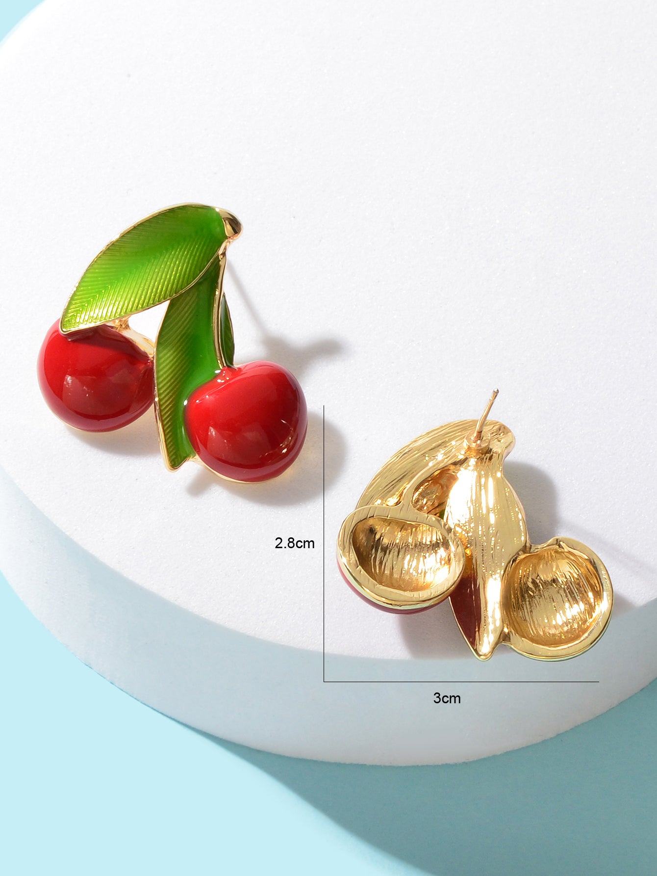 Exquisite Green Leaf Red Cherry Cute Stud Earrings Ladies Fruit Jewellery Gift