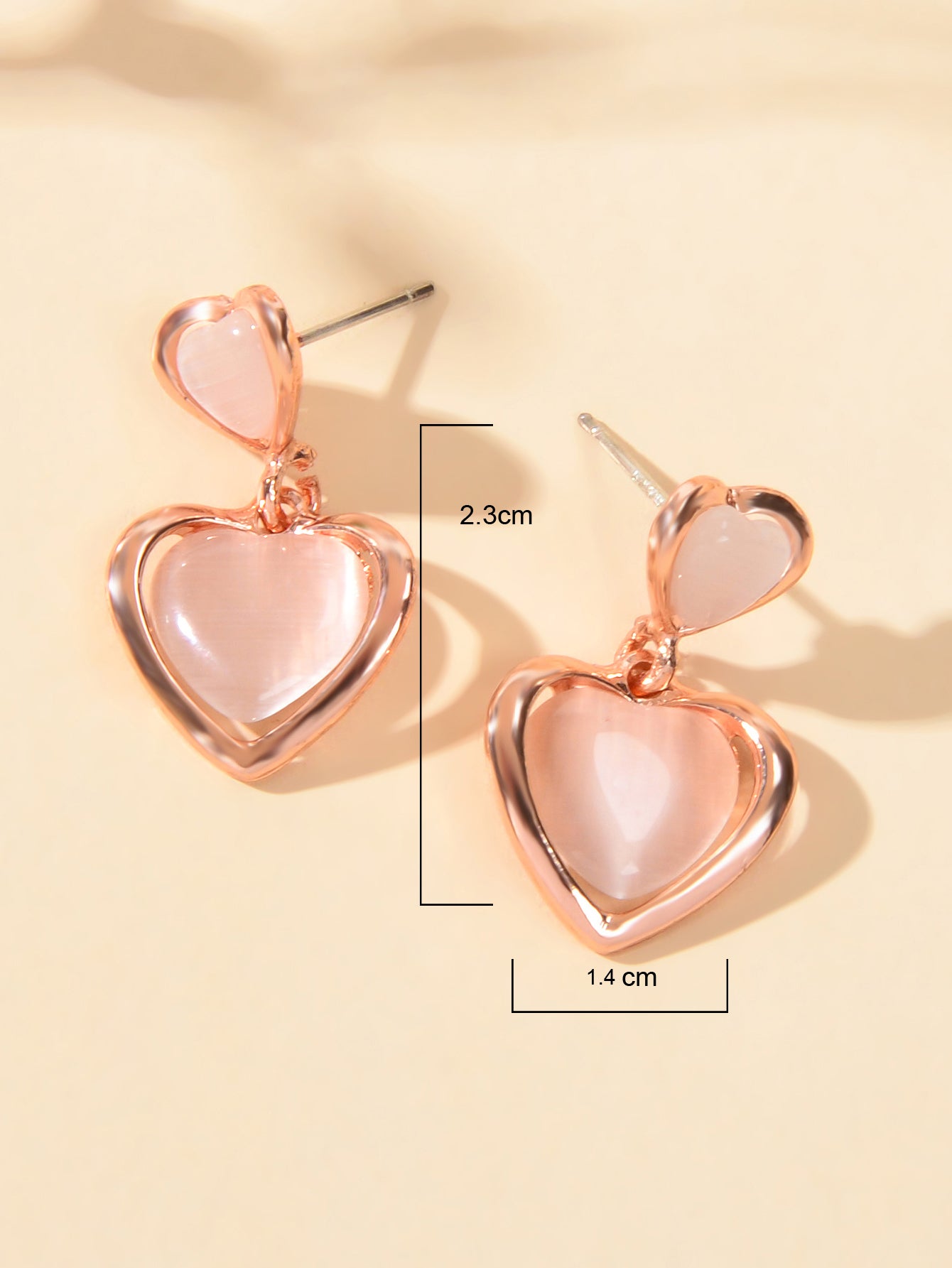Girlfriend Birthday Gift Elegant Rose Gold Pink Opal Love Heart Dangle Earrings
