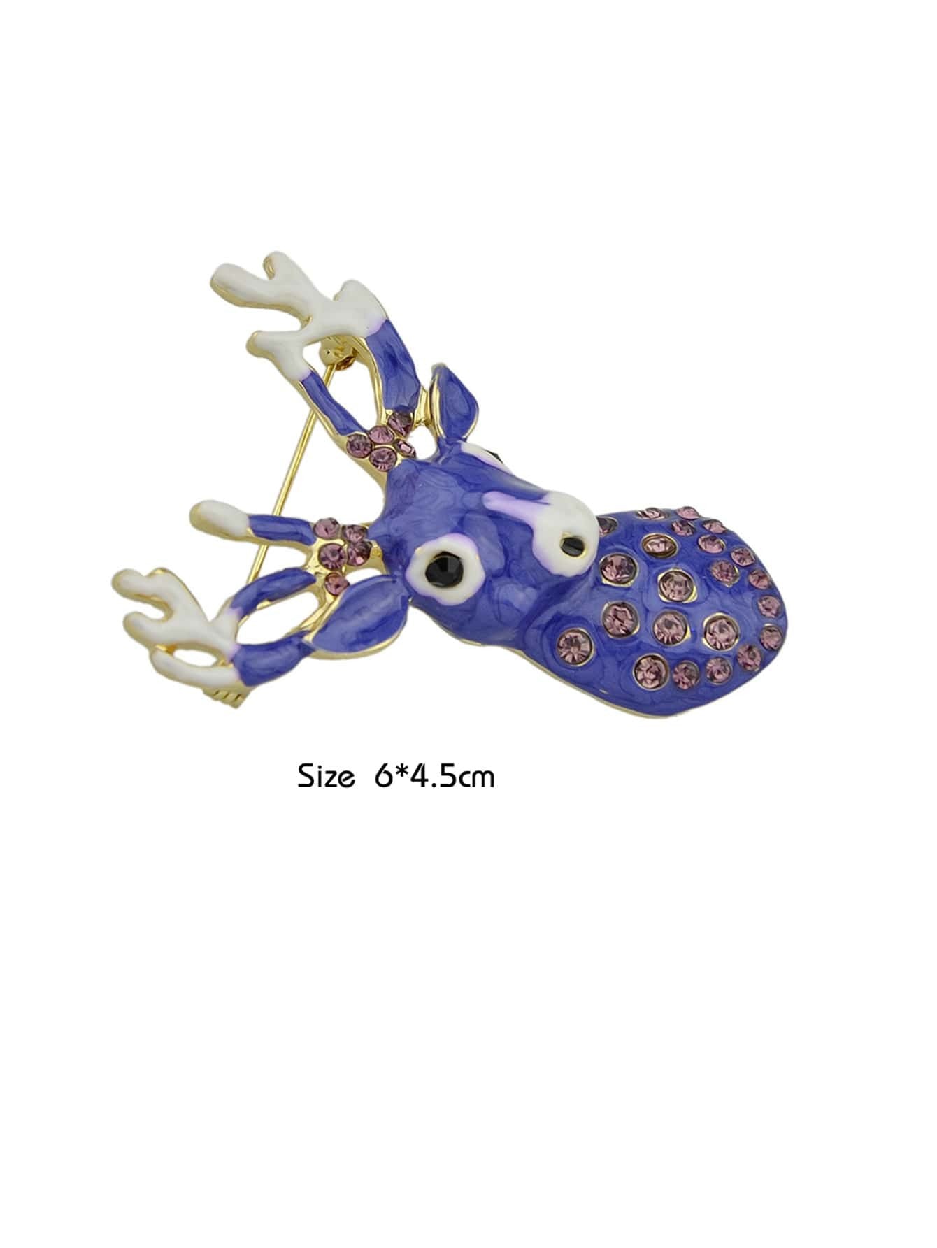 Delicate Xmas Jewellery Rhinestone Reindeer Brooch Purple Deer Head Animals Pin