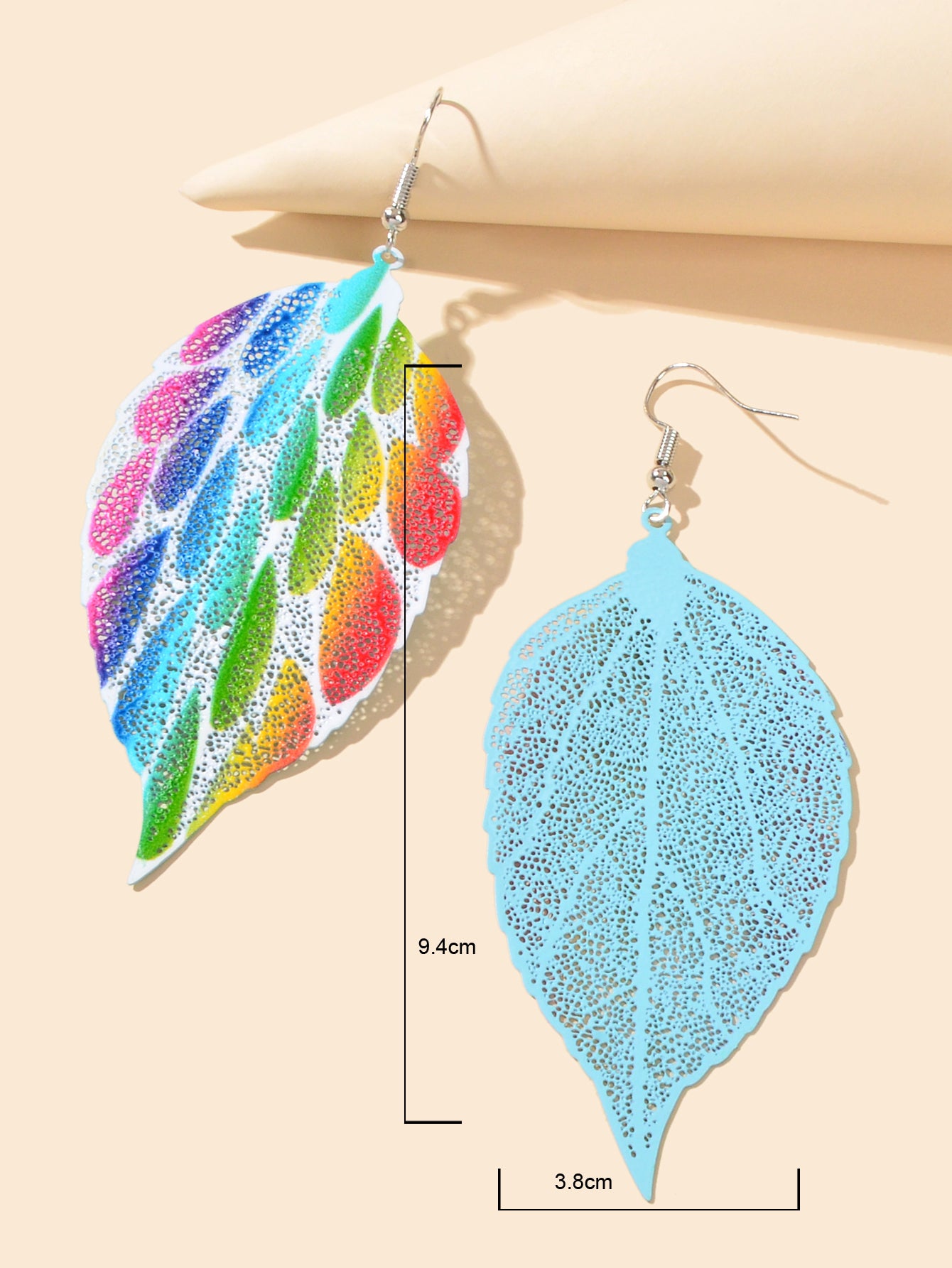 Colorful Hollow Leaf Pendant Earrings Novelty Plant Jewellery Ladies Unique Gift