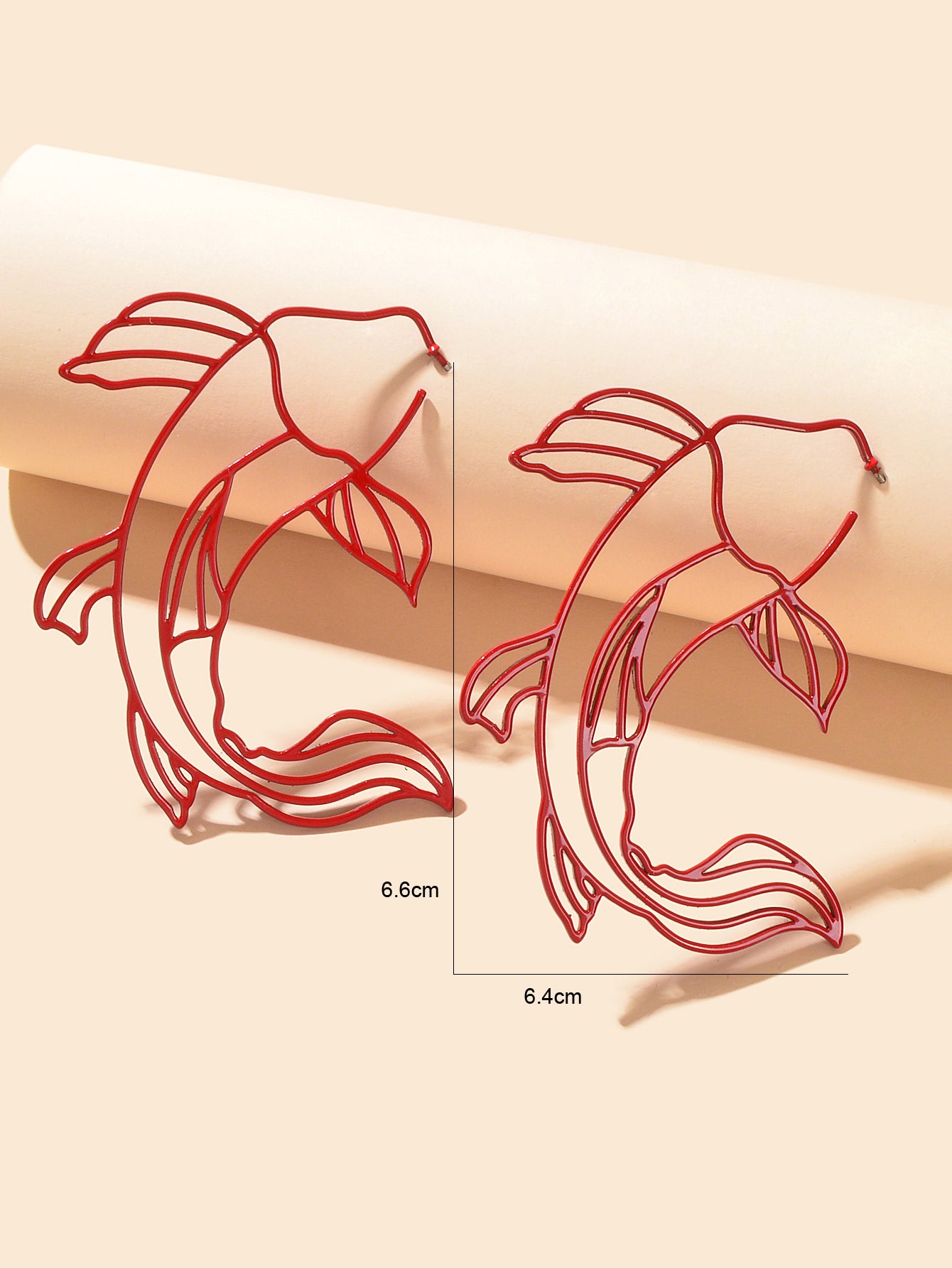 Personality Red Hollow Fish Stud Exaggerated Earrings Party Decoration for Women