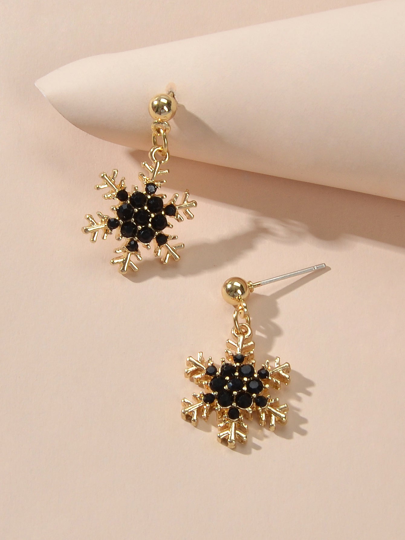 Dainty Gifts for Women Red Black Rhinestone Gold Snowflake Dangle Party Earrings