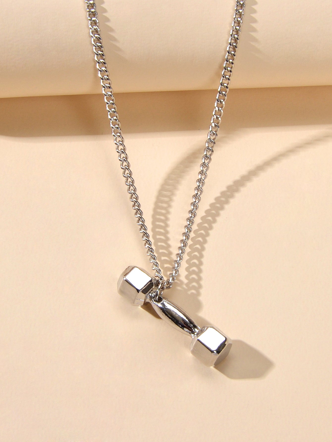 Party Decoration Silver Chain Dumbbell Charm Necklace Minimalist Punk Jewellery