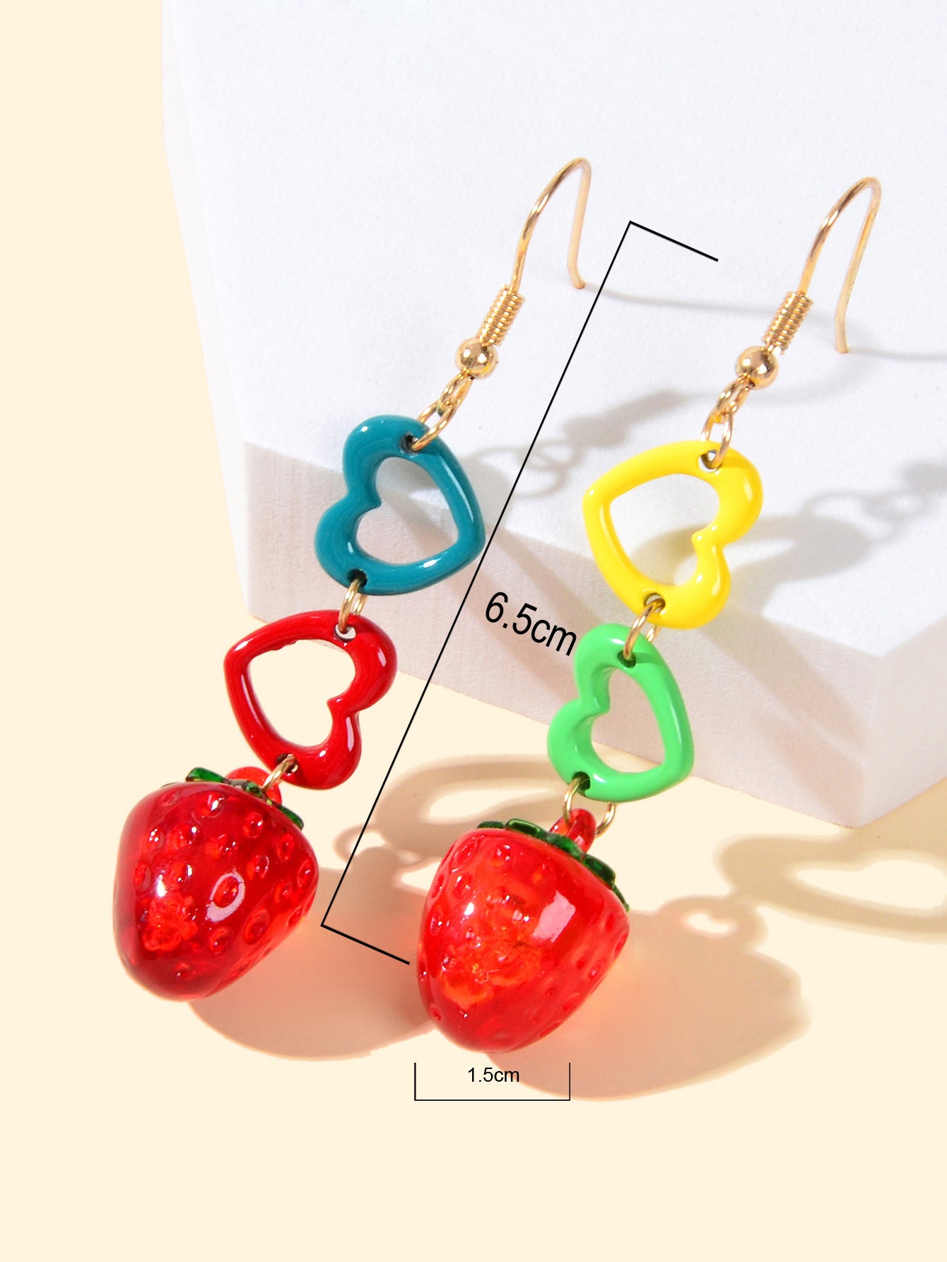 Colourful Heart Strawberry Earrings Long Dangle Drop Fruit Jewellery Funky Gift