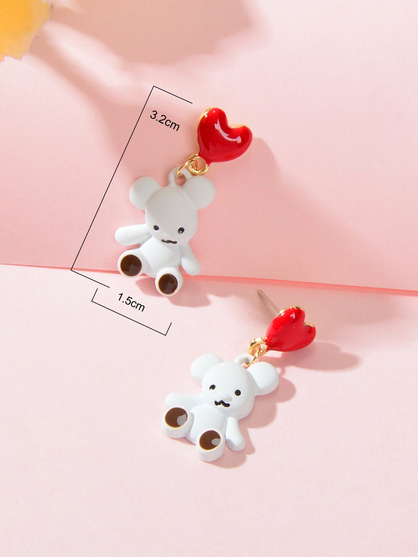 Cute Cartoon Red Love Heart White Bear Funny Stud Earrings Perfect as a Gift