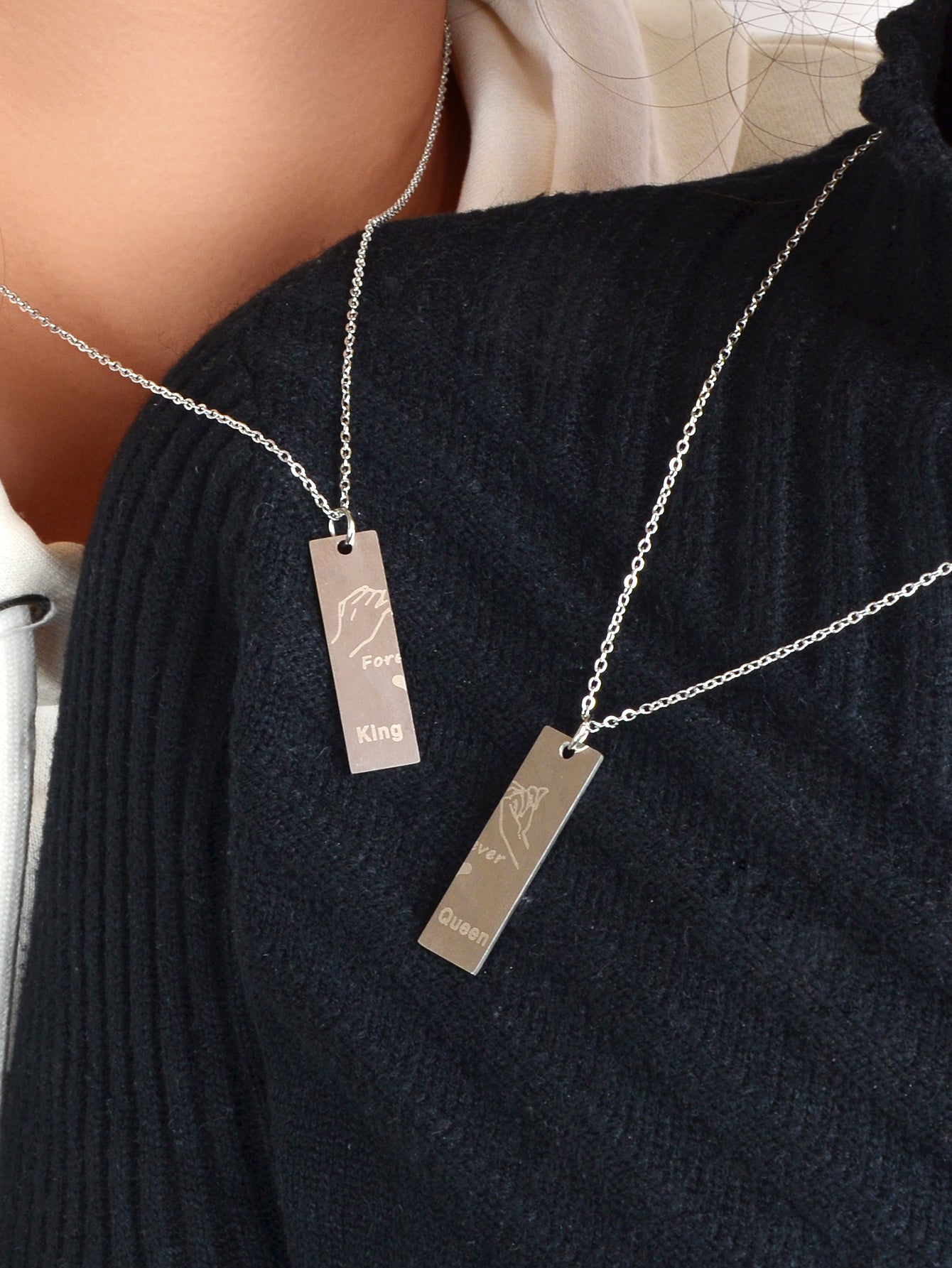 2 pcs Love Heart King Queen Square Pendant Couple Lover Matching Necklaces Gift