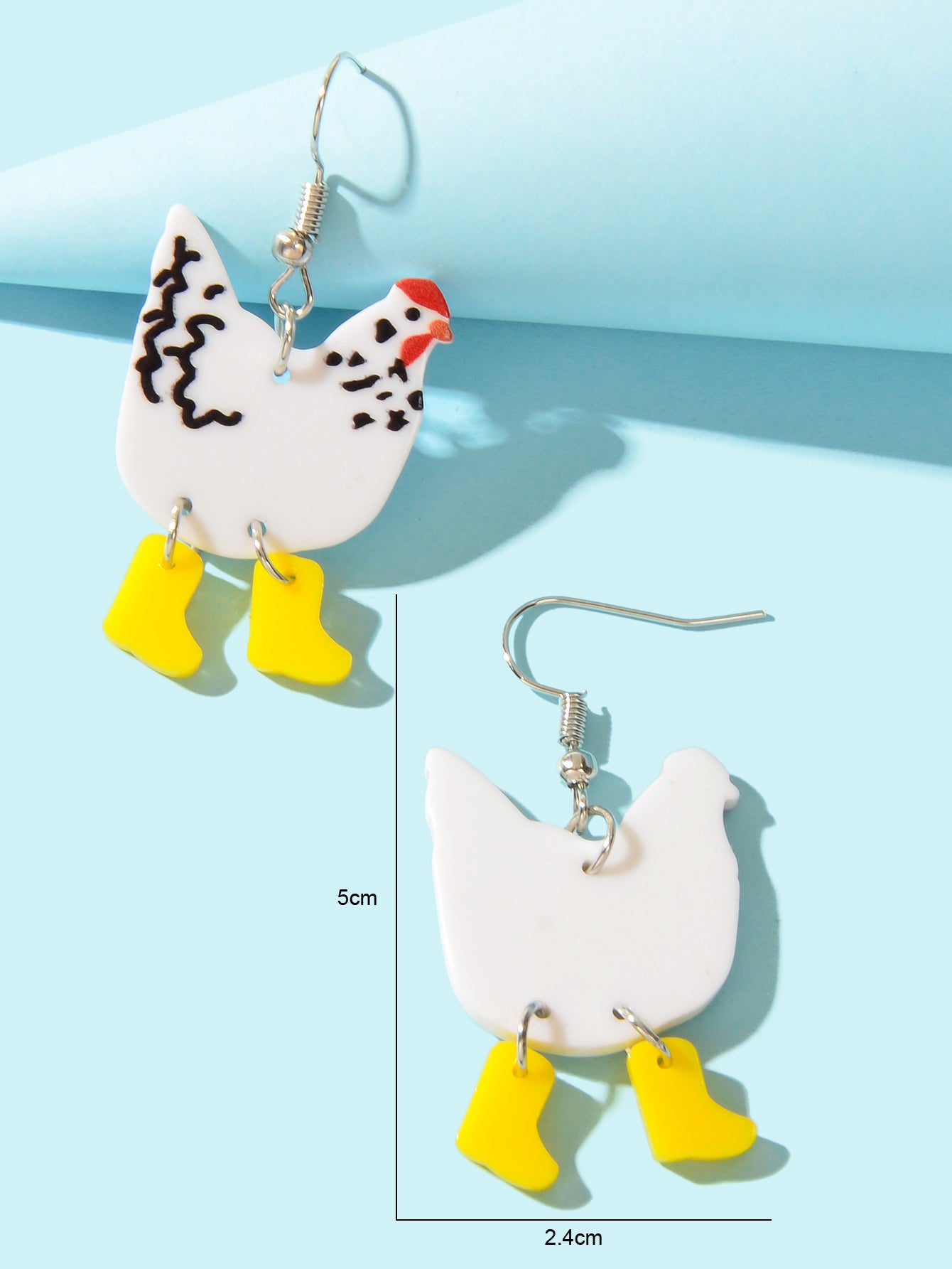 Lovely Cartoon White Acrylic Hen Yellow Boots Dangle Earrings Women Holiday Gift