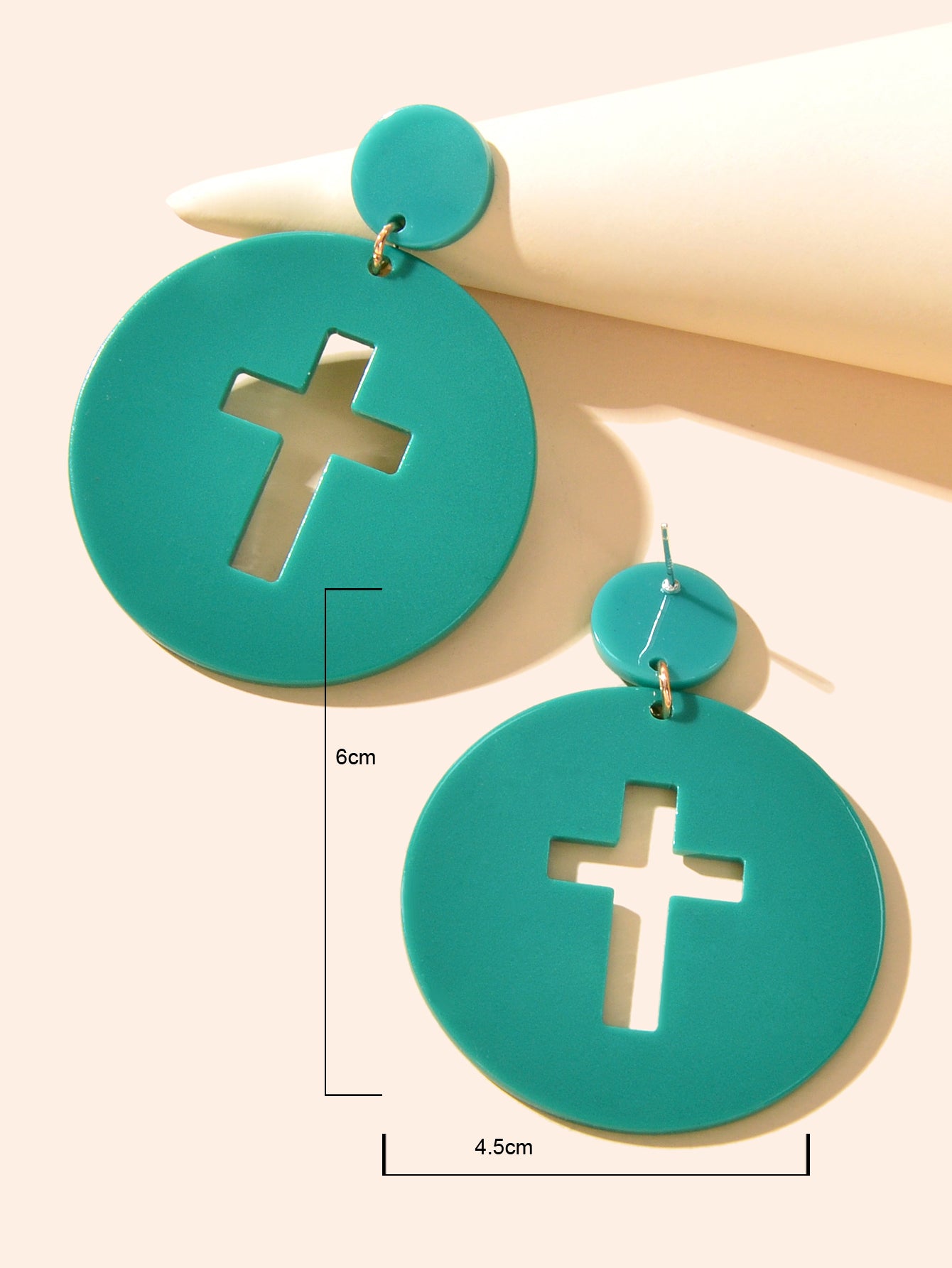 Chic Lightweight Resin Cross Green Round Dangle Earrings Statement Jewellery