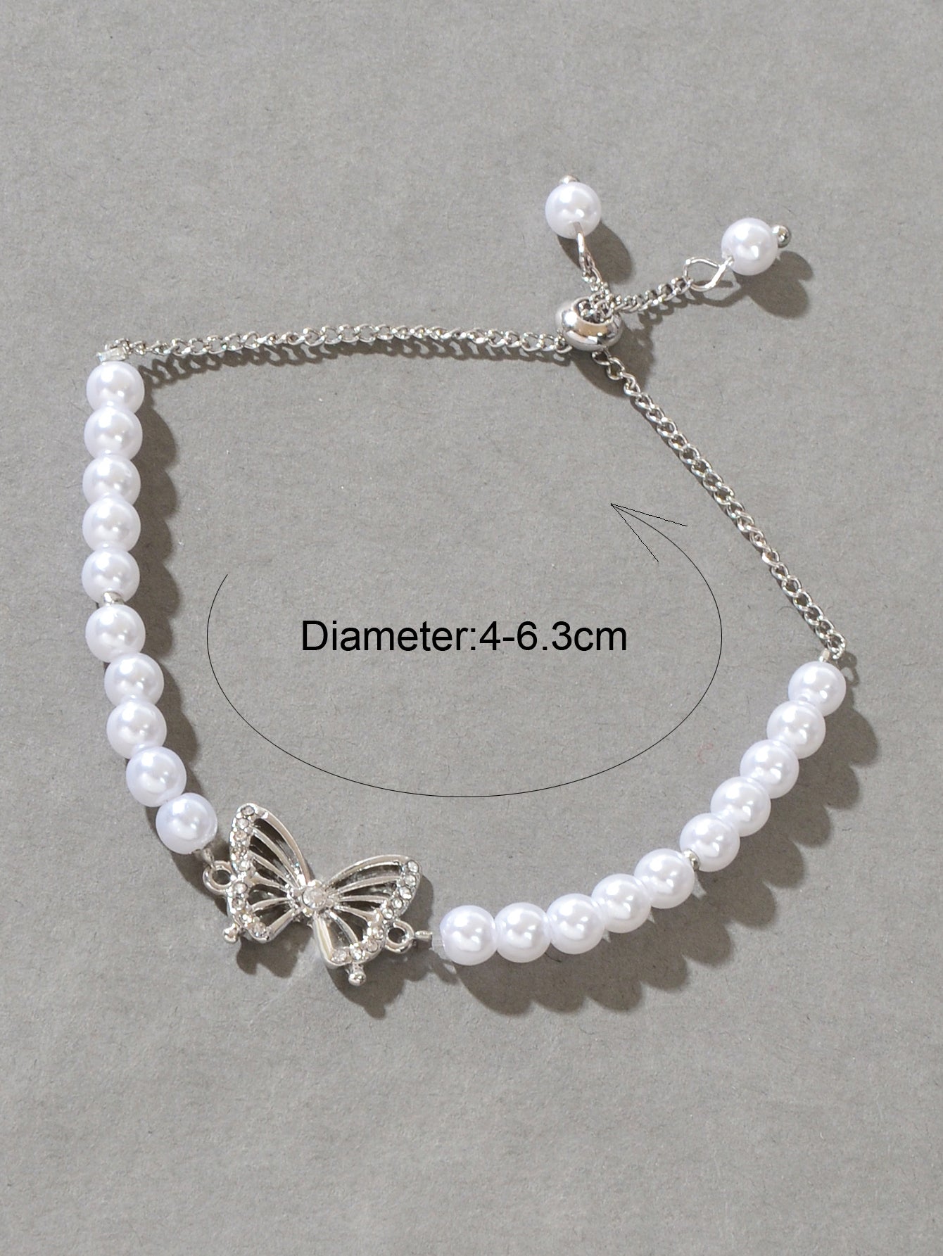 Fashion Jewellery Rhinestone Butterfly Charm Pearl Sliding Adjustable Bracelet