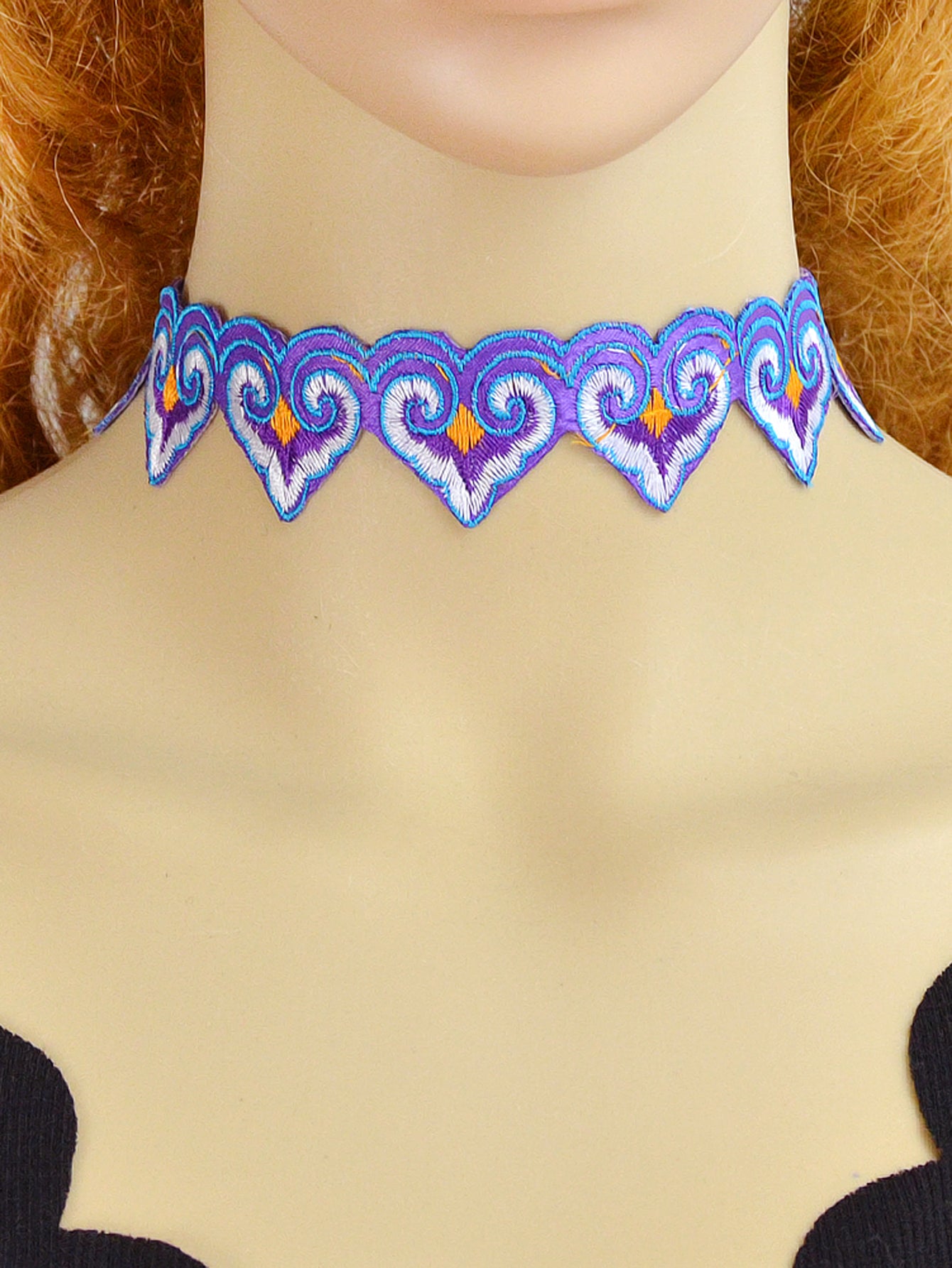 Traditional Jewelry Style Colorful Embroidery Heart Tattoo Choker Women Necklace