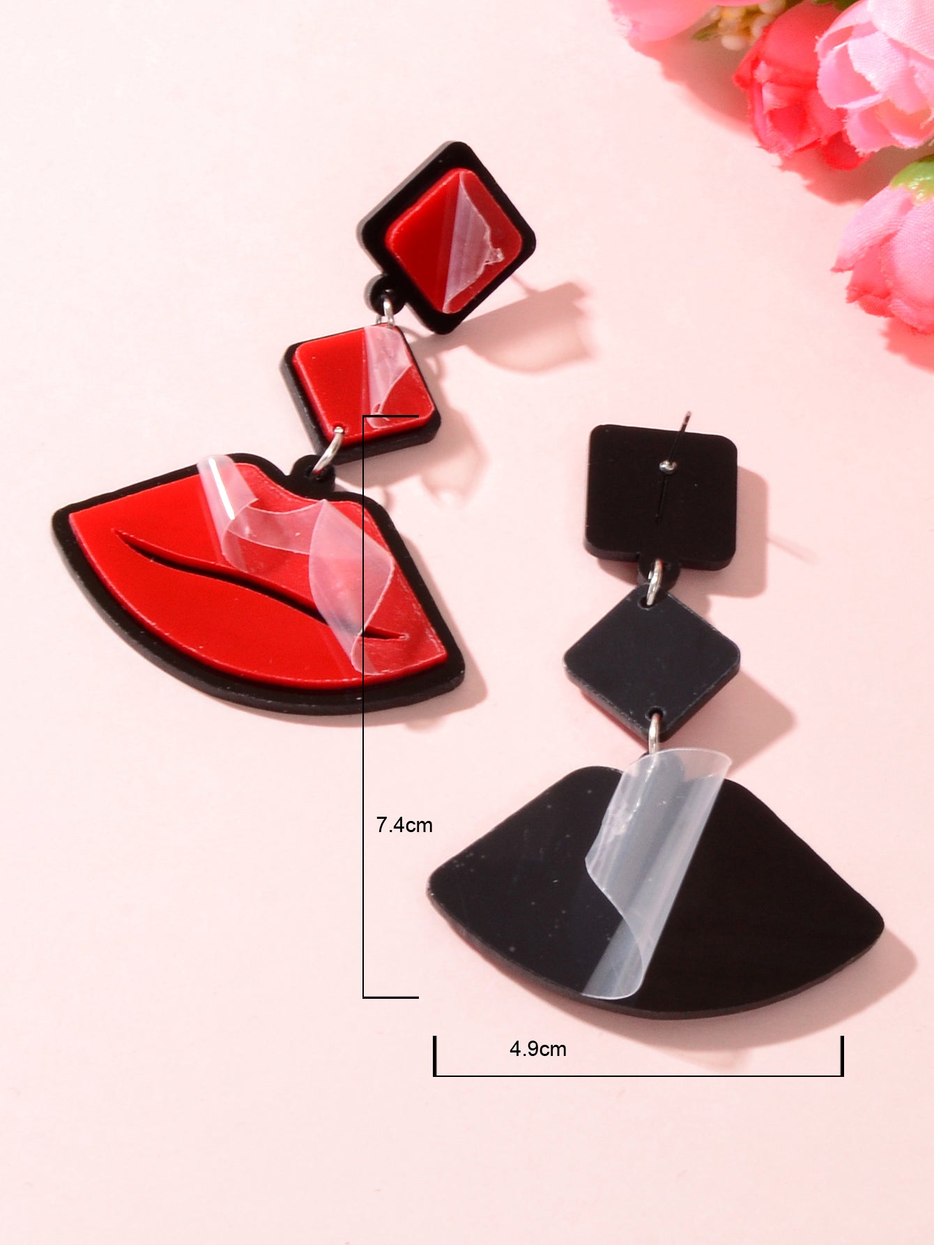 Playful Red Lips Pendant Long Stud Earrings Teenager's Expressive Fun Jewellery
