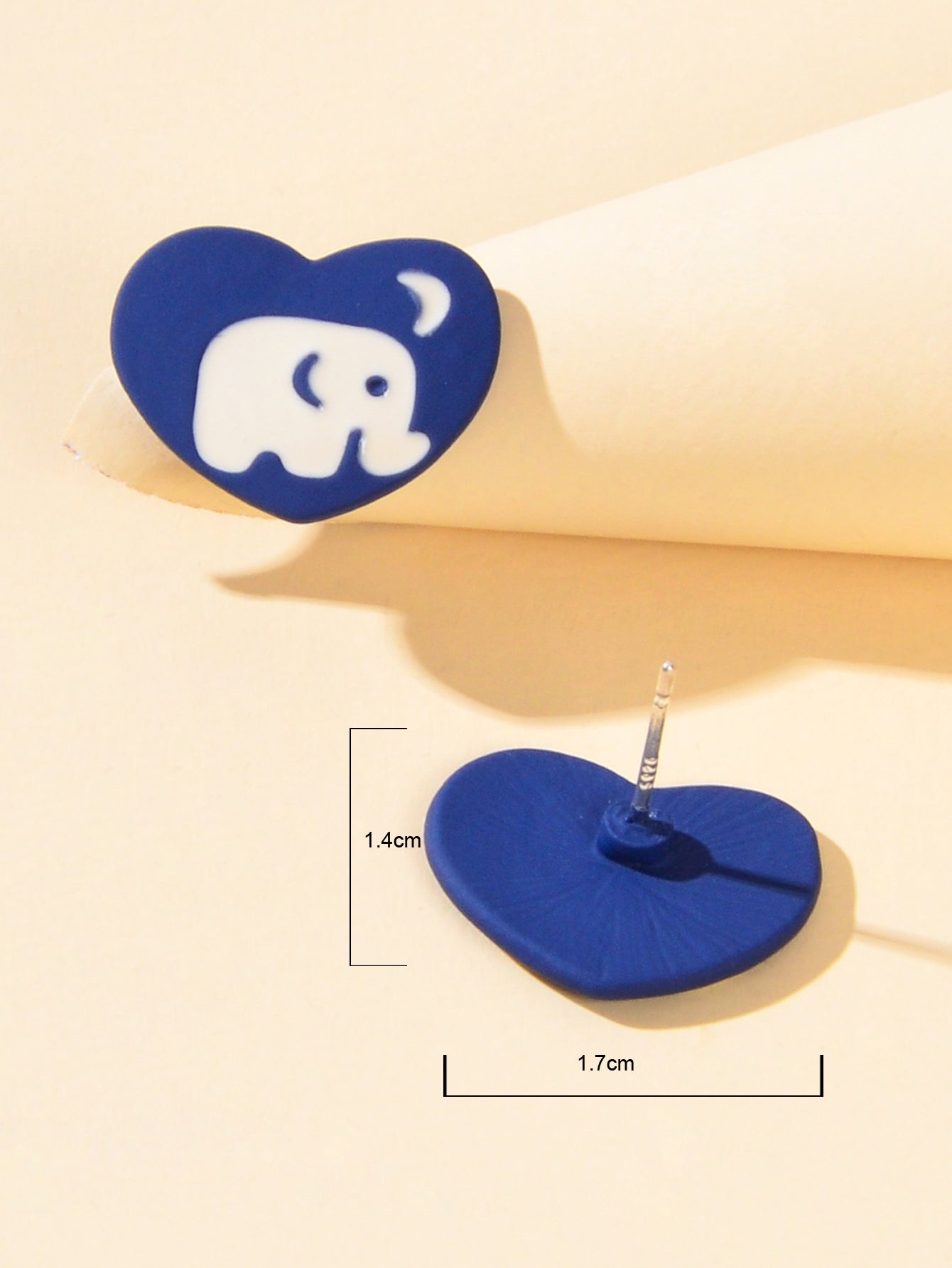Sweet White Elephant Blue Heart Hypoallergenic Stud Earrings Women Birthday Gift