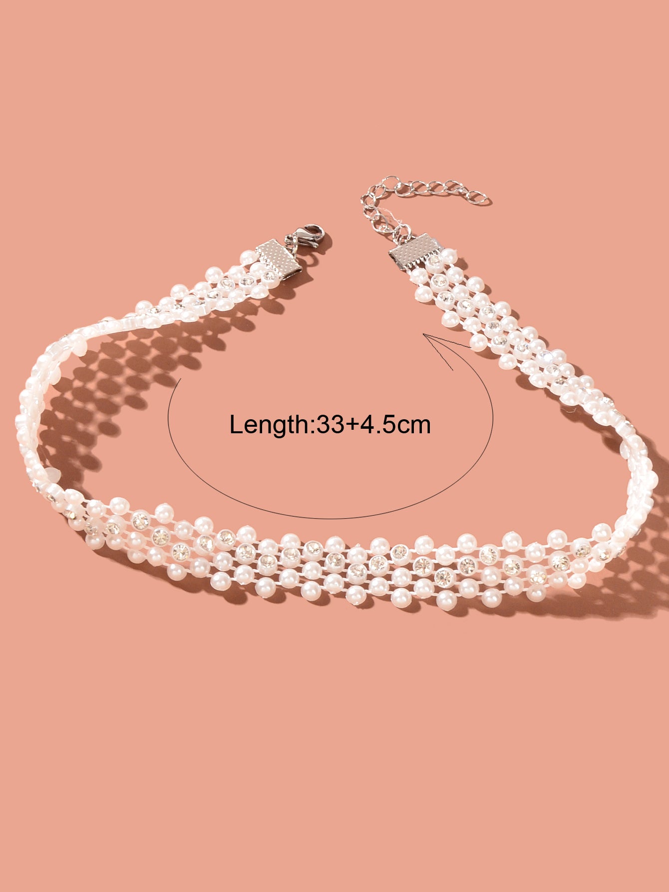 Retro Imitation Pearl Rhinestone Multi-layer Chain Hollow Short Choker Necklace