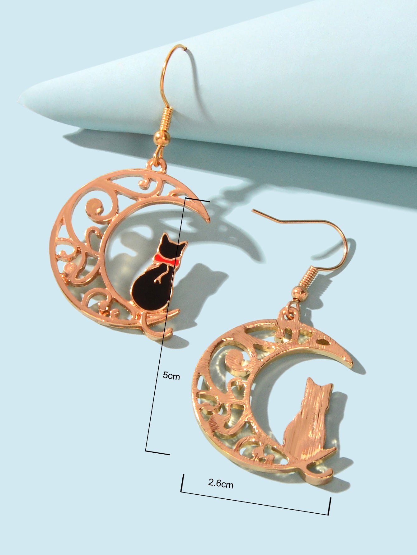 Cartoon Design Gold Hollow out Moon Black Cat Dangling Earrings Gift for Women