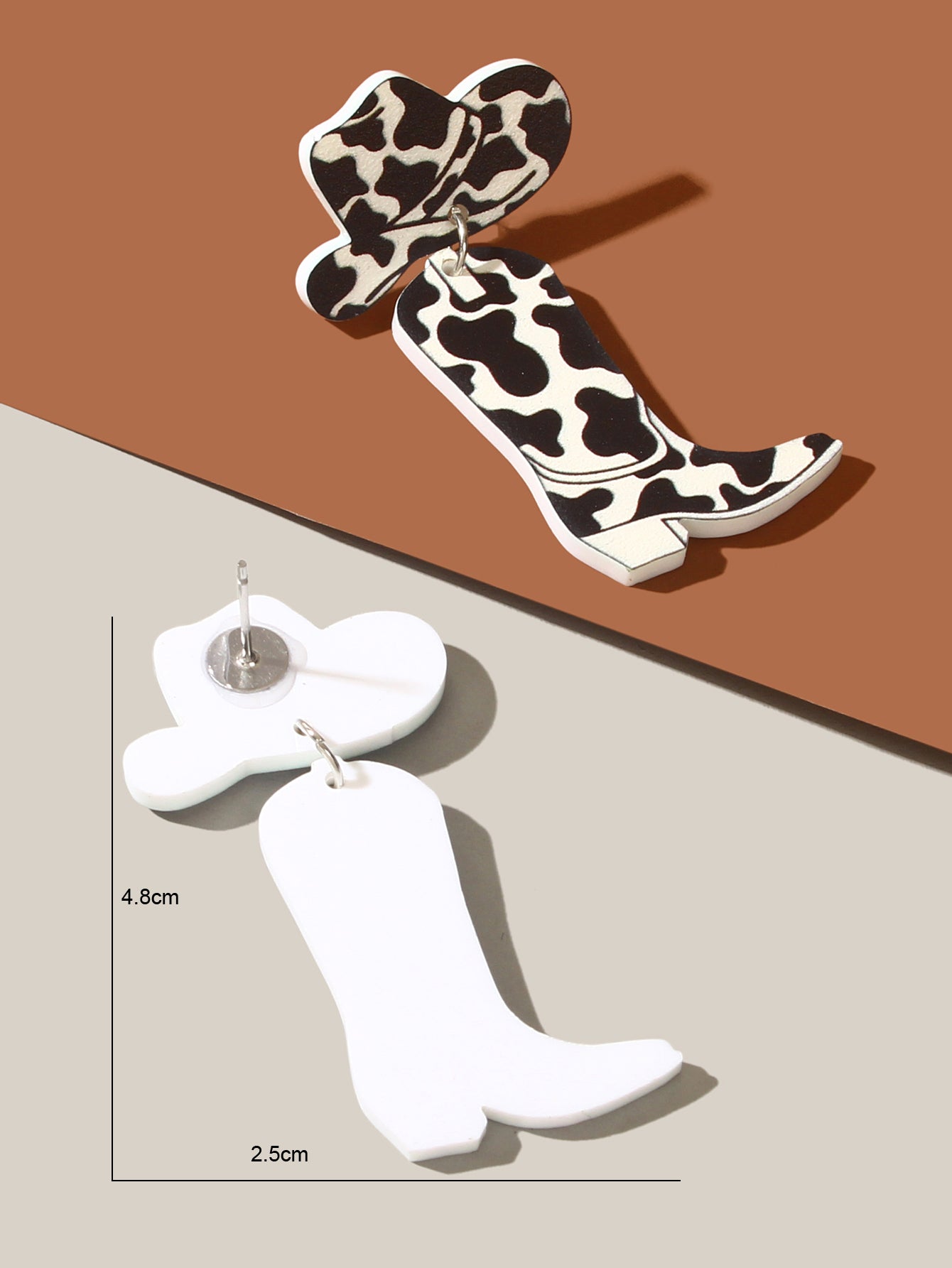 Retro Design Style Cowboy Boots Hats Acrylic Black White Pattern Dangle Earrings